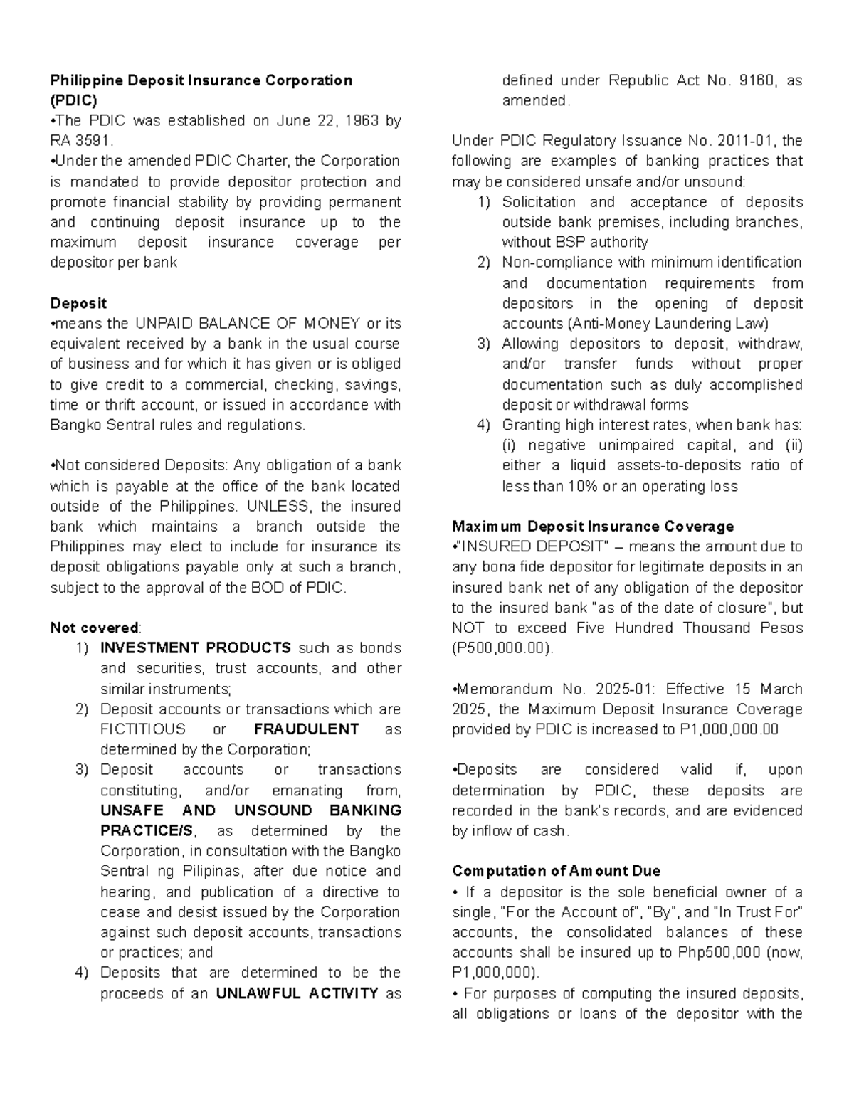 PDIC Deposit Insurance Overview and Claim Filing Guidelines - Studocu