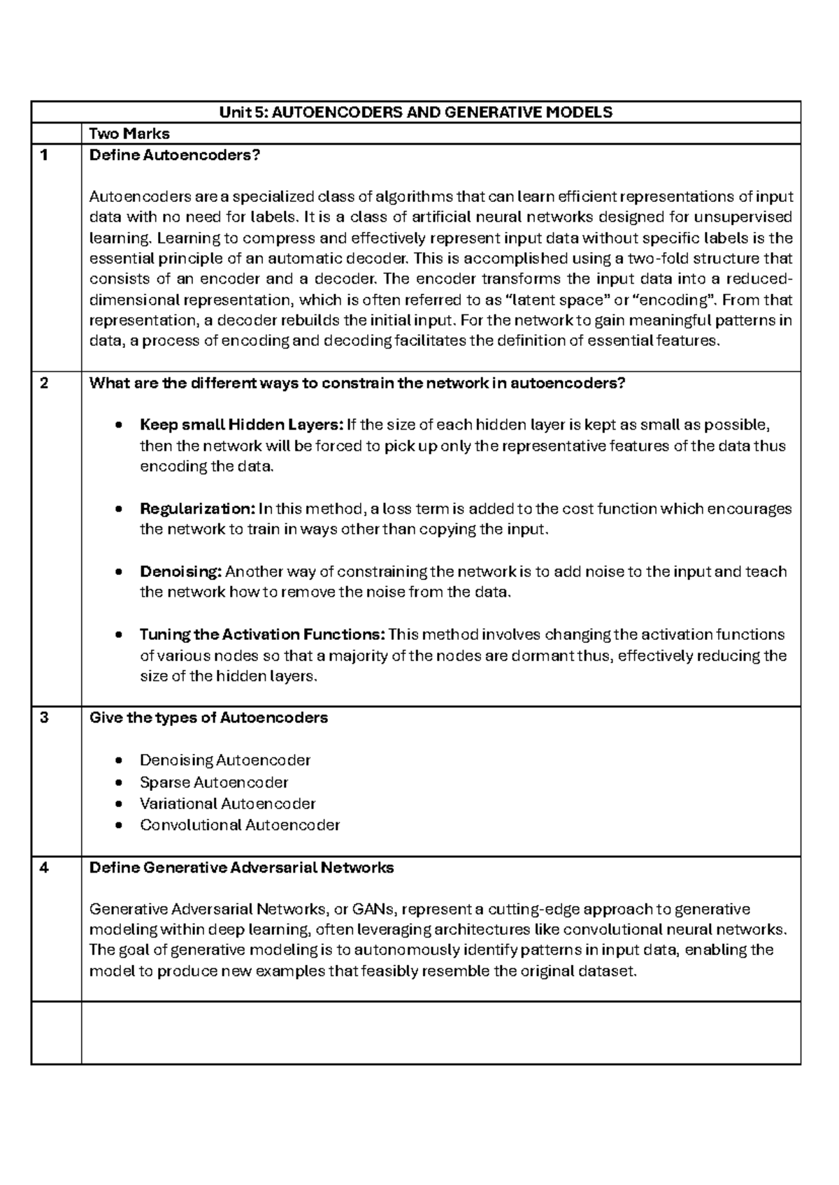AD 3501 Deep Learning Importent Questions Unit 5 - Unit 5 ...