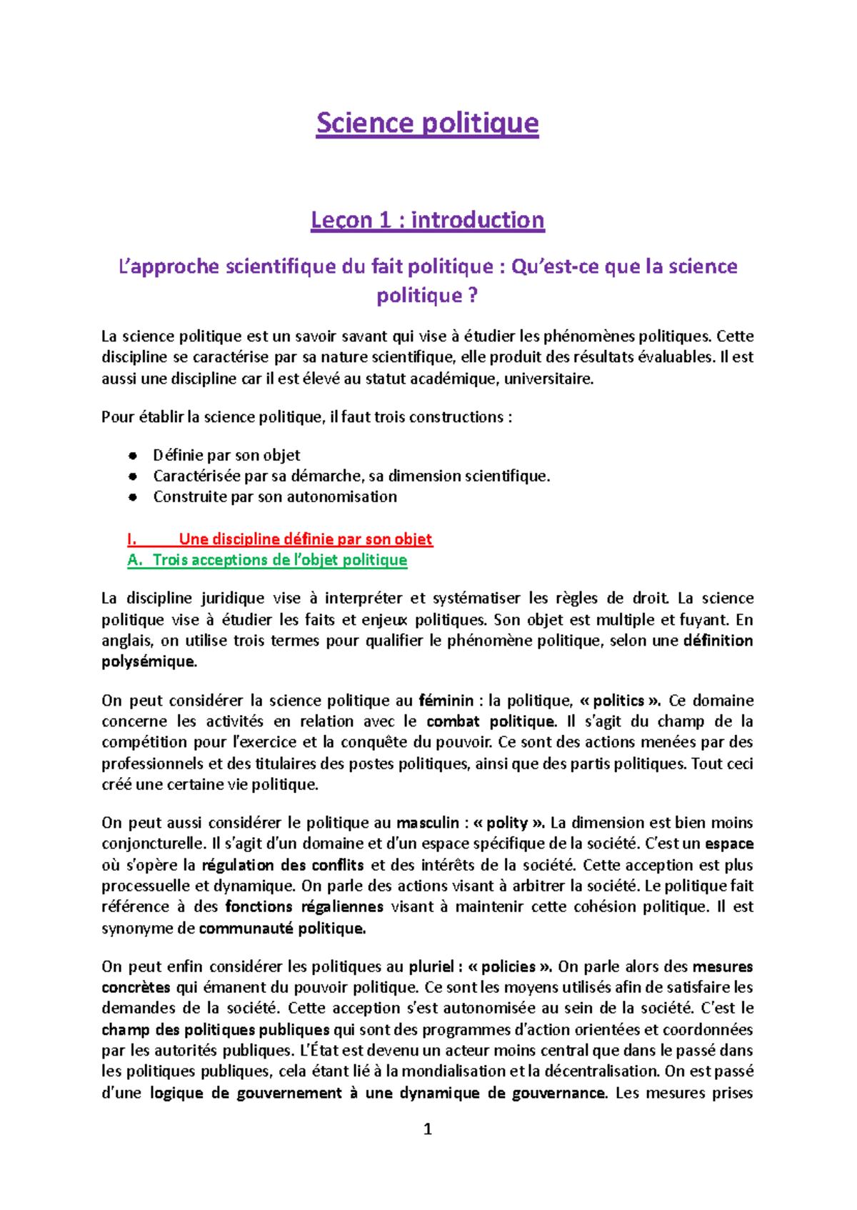 Cours Complet Science Politique - Leçon 1 : Introduction et Fondements ...