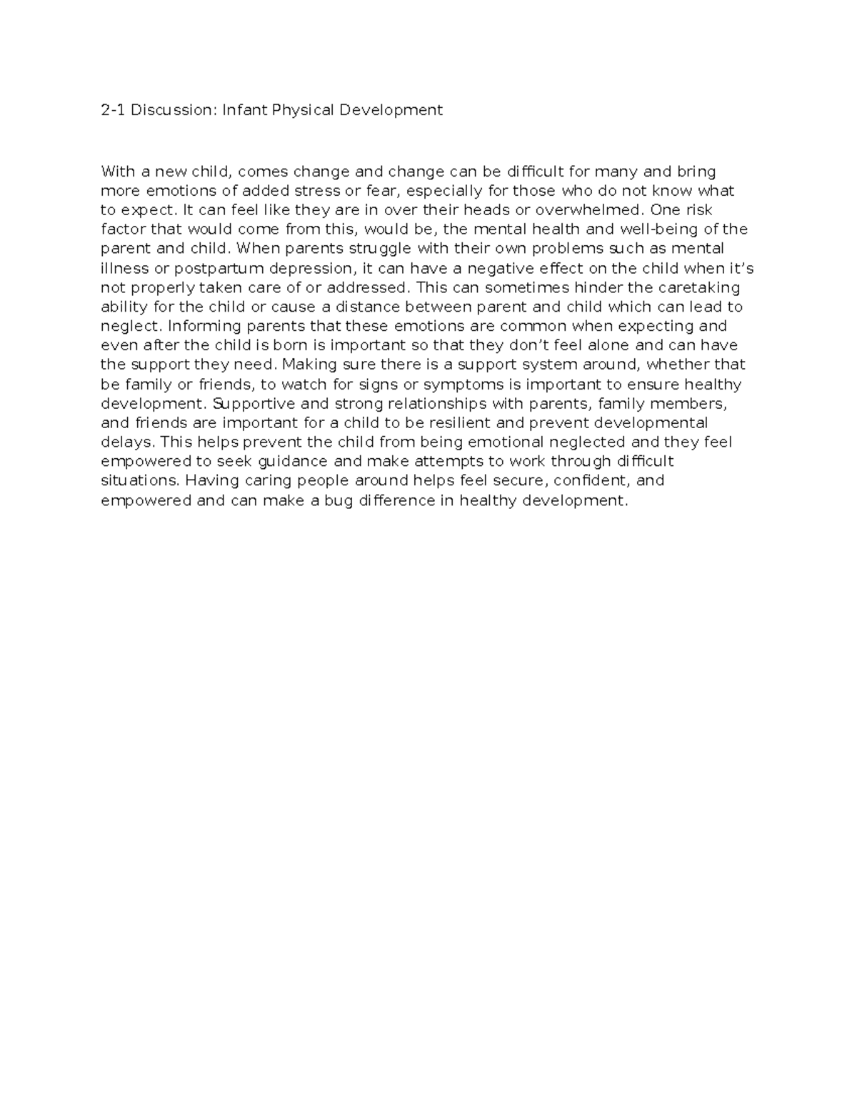 2-1 Discussion: Factors Influencing Infant Physical Development - Studocu