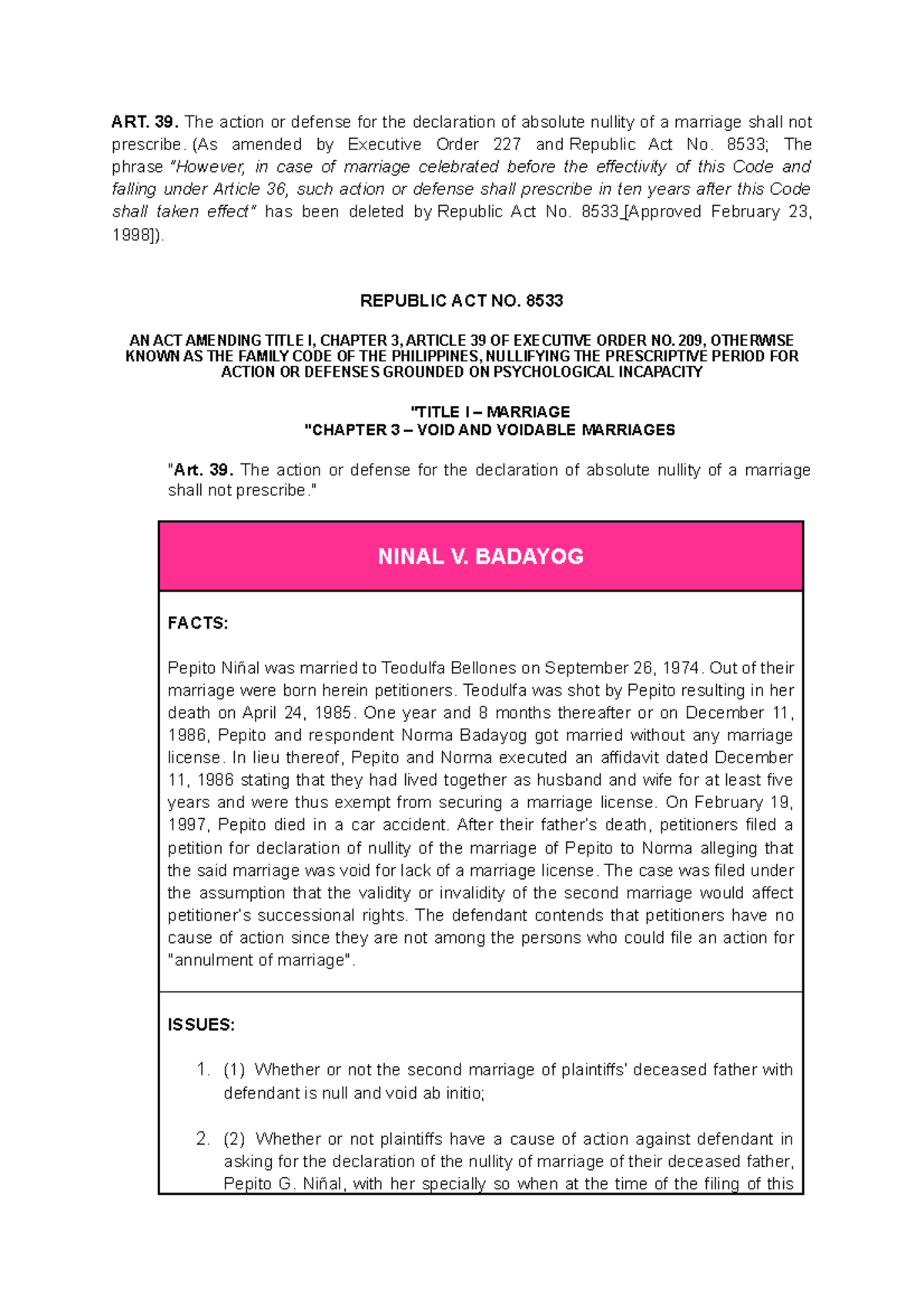 ART - PFR: Perspectives on Nullity of Marriage and Relevant Case Laws ...