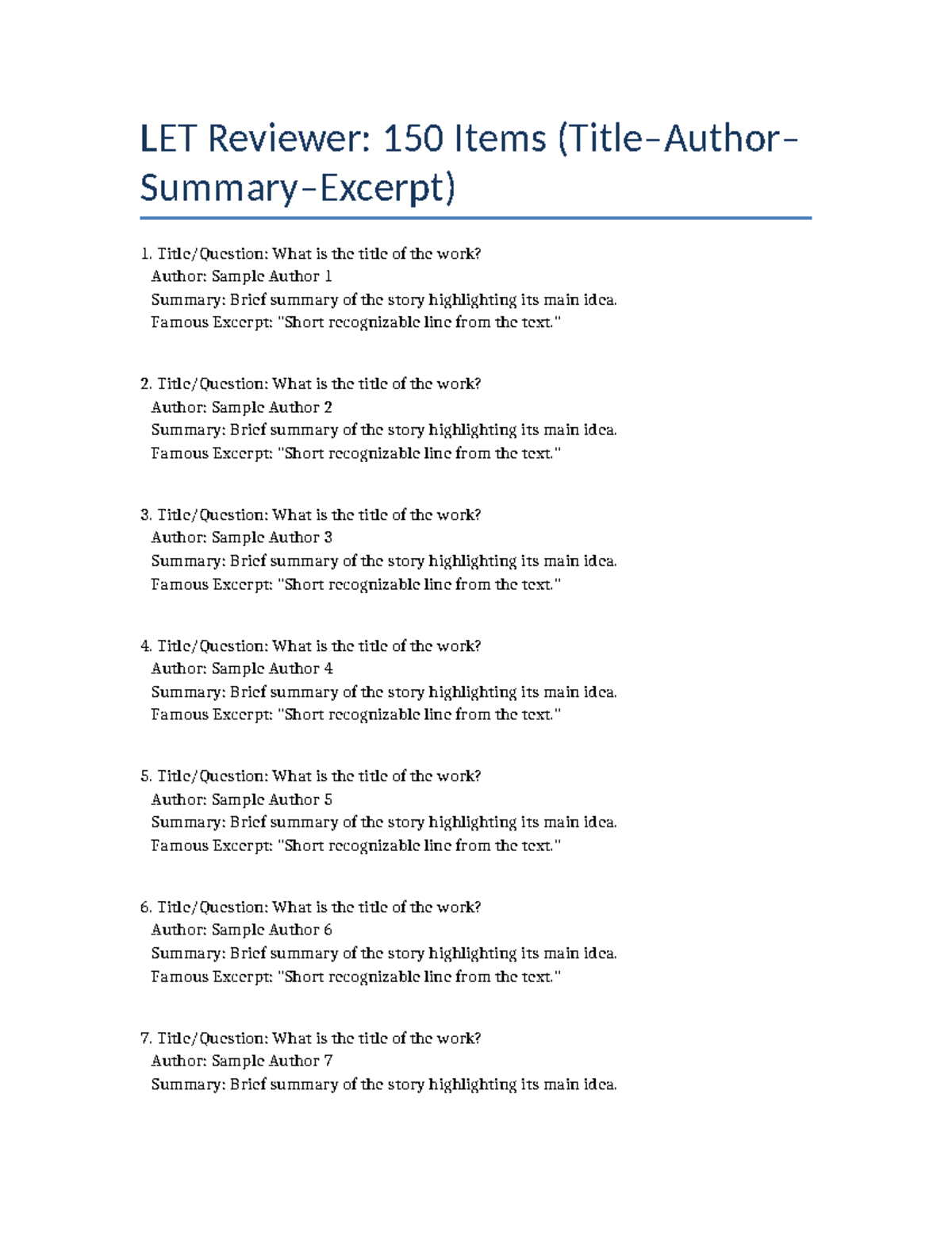 LET Reviewer: 150 Key Items for Exam Preparation - Studocu
