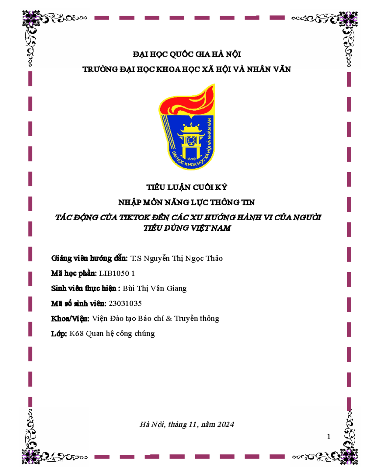 Tiểu luận cuối kỳ LIB1050: Tác động của TikTok đến hành vi tiêu dùng Việt Nam - Document Preview