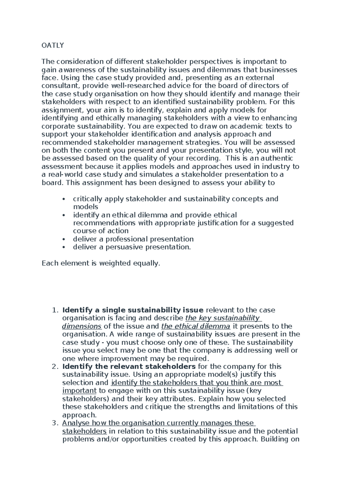 MGB348 Case Study: Stakeholder Management for Sustainability Issues ...