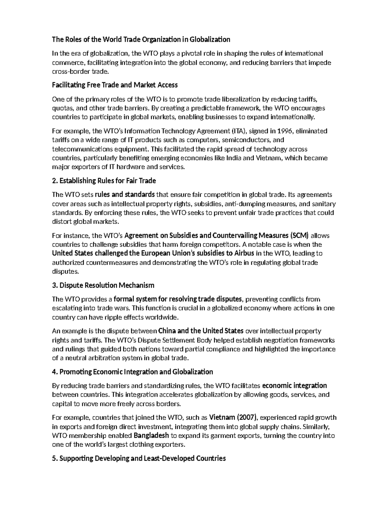 The Roles of WTO in Globalization: A Comprehensive Overview - Studocu