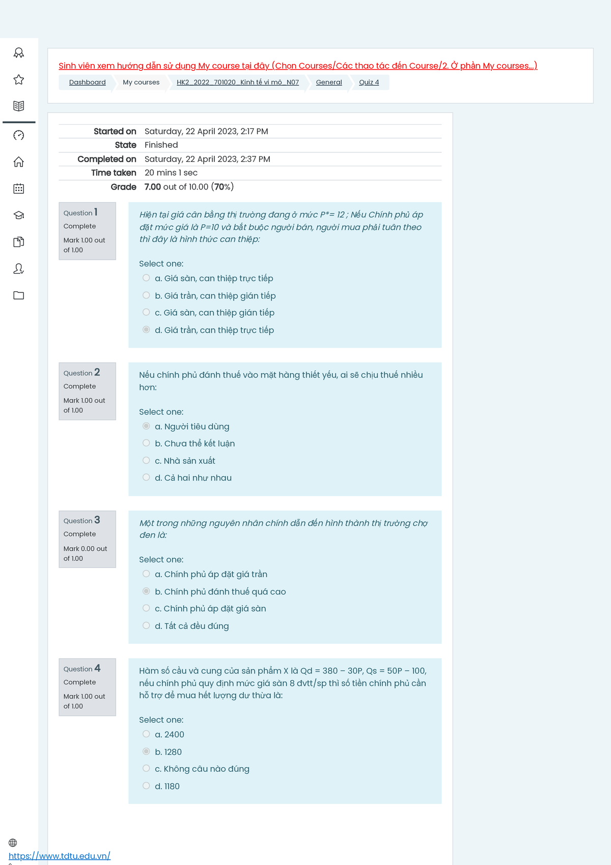 Quiz 4 Attempt review - QUIZ ELEARNING - Sinh viên xem hướng dẫn sử ...