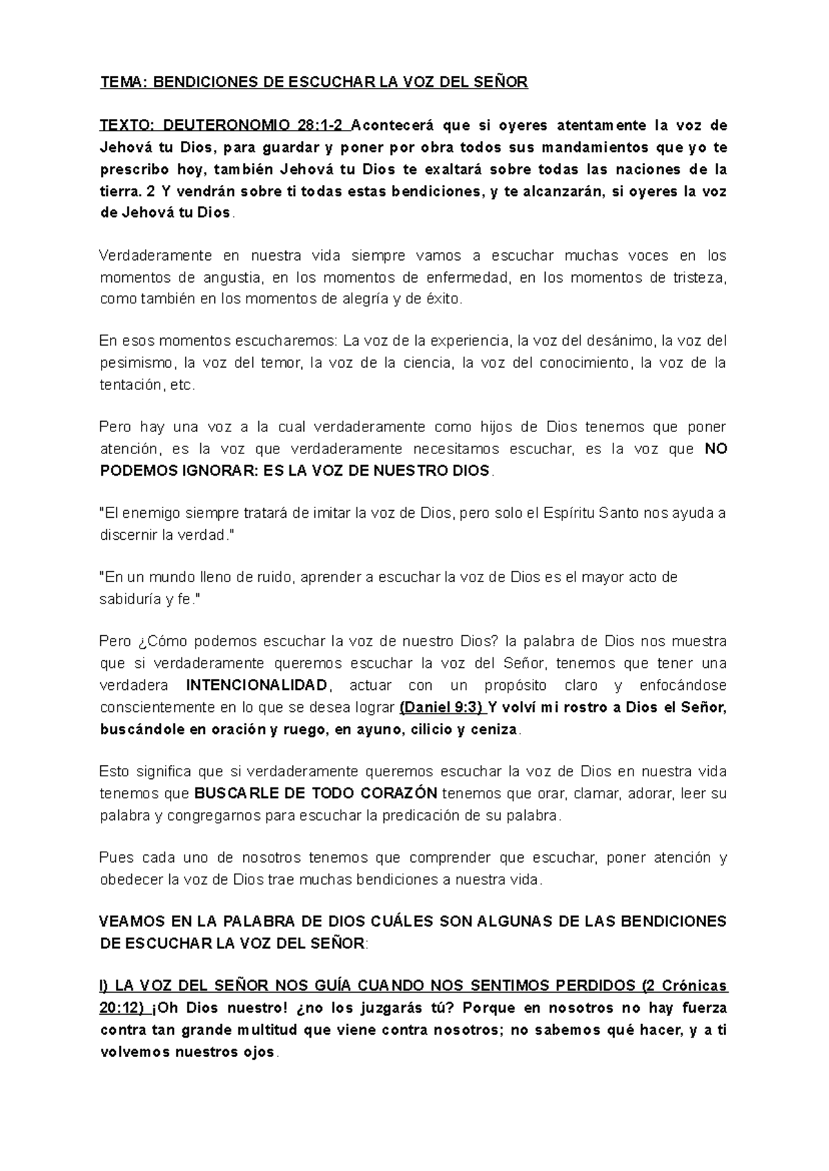 Bendiciones de Escuchar la Voz del Señor: Reflexiones y Guía - Studocu