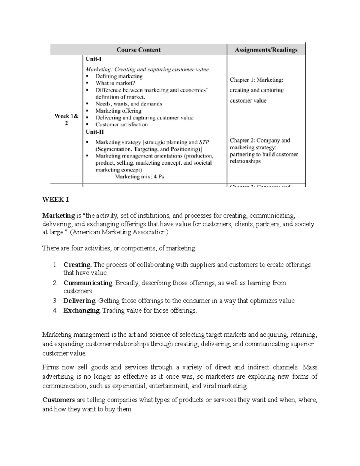 MKT 101: Week 1 Marketing Concepts and Holistic Strategies - Studocu