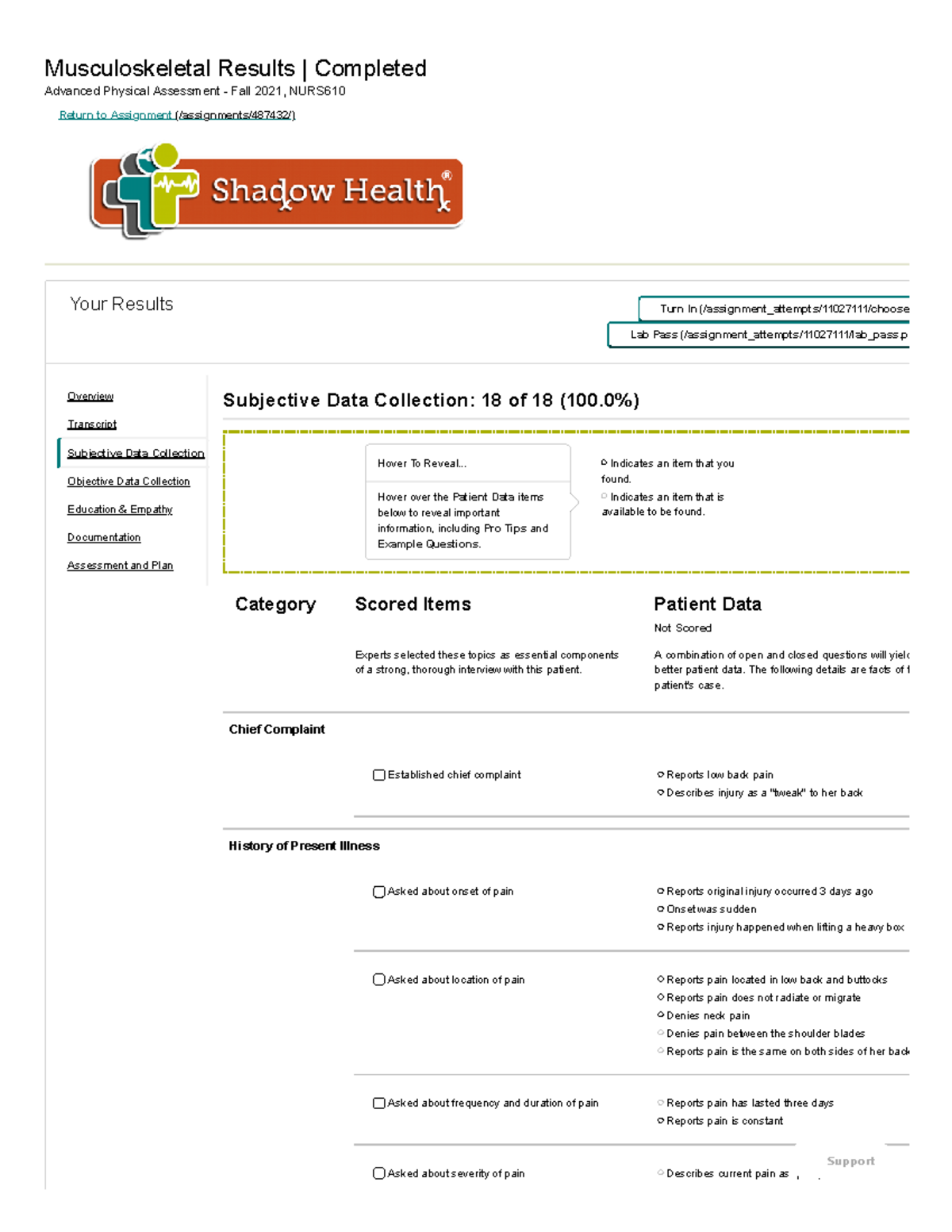 Musculoskeletal Assessment Results | NURS Advanced Physical Assessment ...