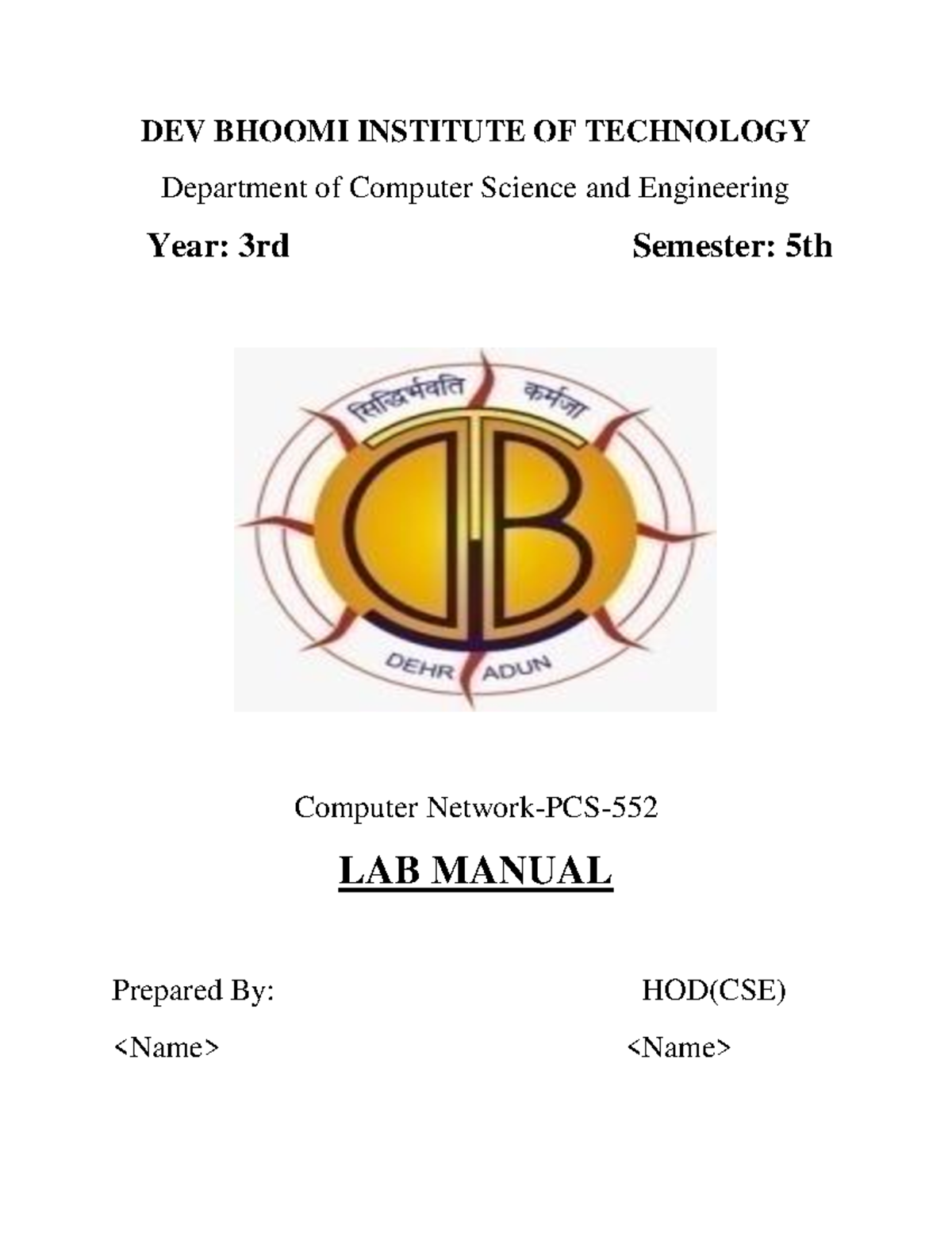 Computer Networks Lab Manual - PCS - 3rd Year, 5th Semester - Studocu