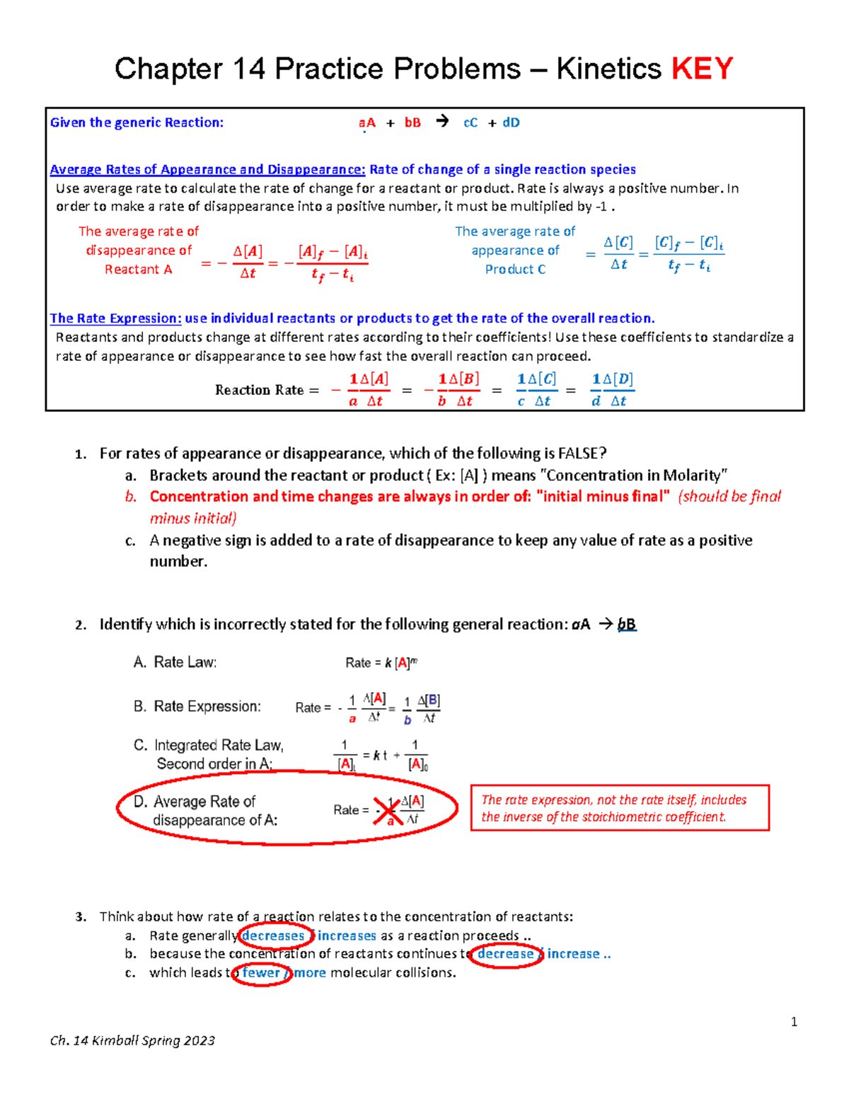Ch14 Kinetics Practice Problems with Answers KEY - Studocu