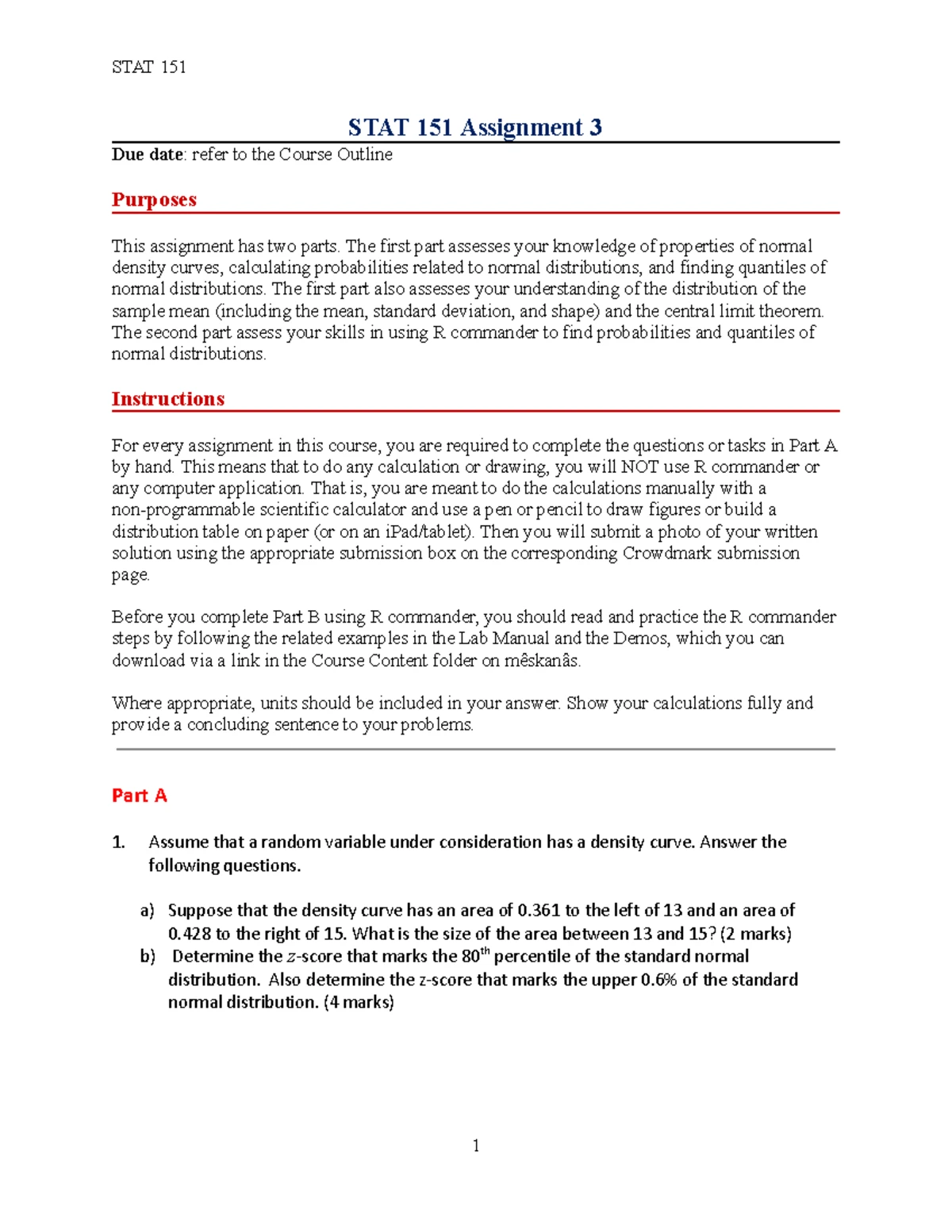STAT 151 Assignment 2: Probability Concepts and R Analysis Fall2023 ...