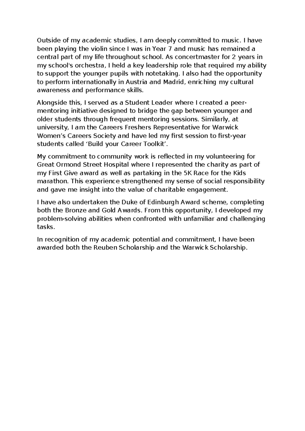 Extracurricular Involvement & Achievements: A Personal Reflection - Studocu