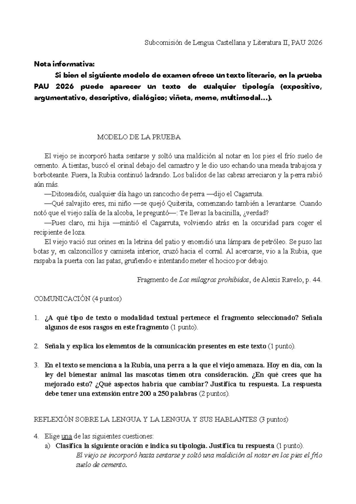 Modelo de Examen PAU 2026: Lengua Castellana y Literatura II - Studocu