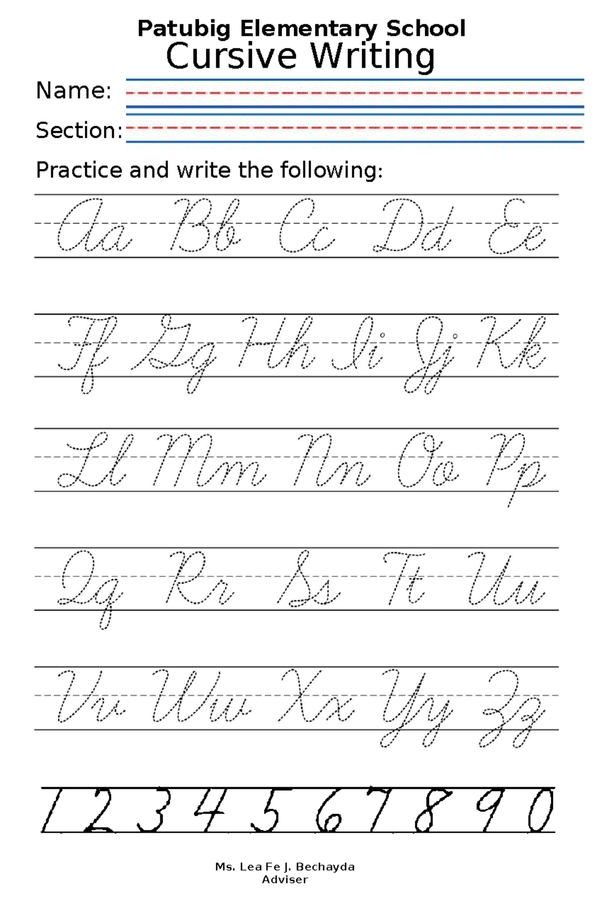Cursive Writing - pambata - Filipino - Cursive Writing Name: Section ...
