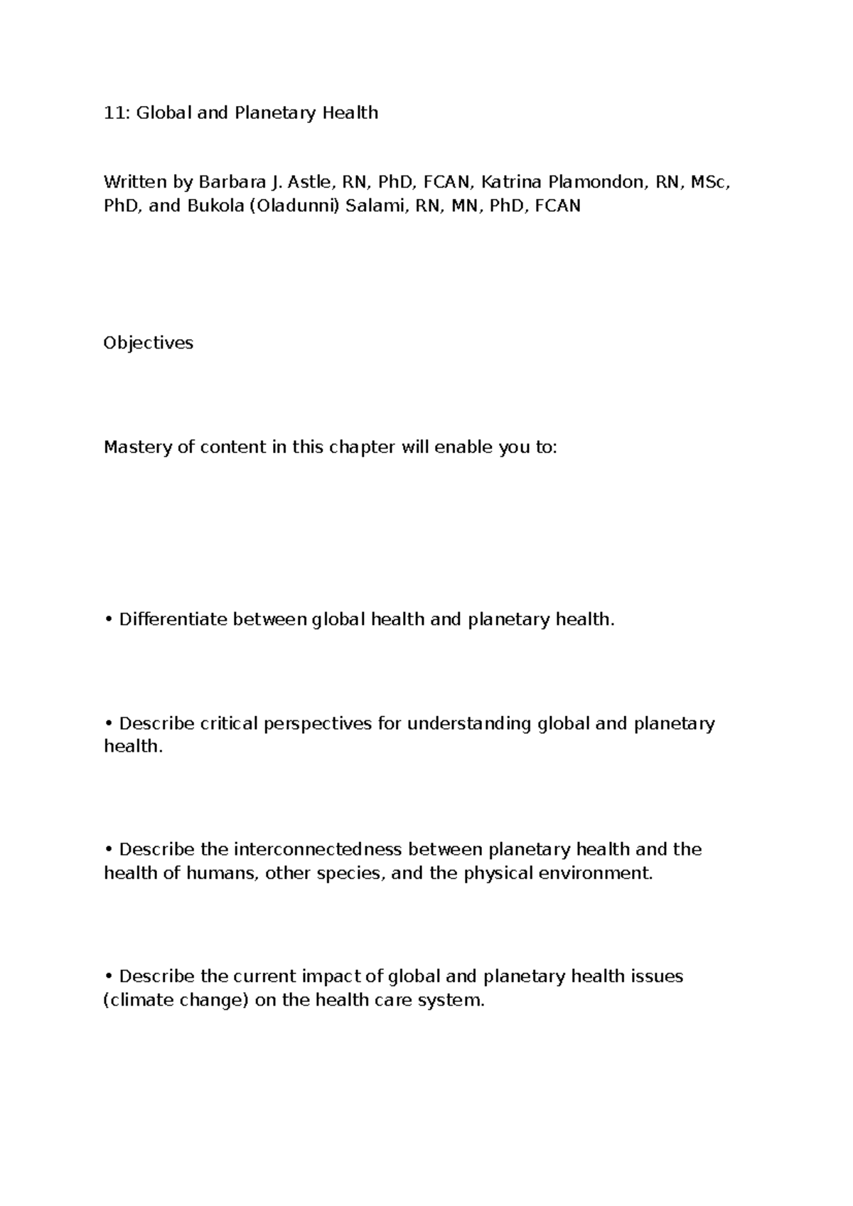 11: Global and Planetary Health - Summary and Key Insights - Studocu