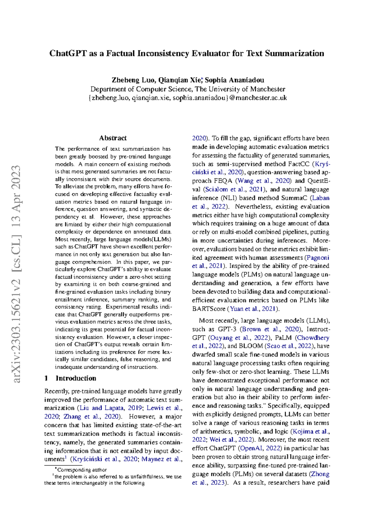 ChatGPT as a factual inconsistency evaluator for text summarization ...