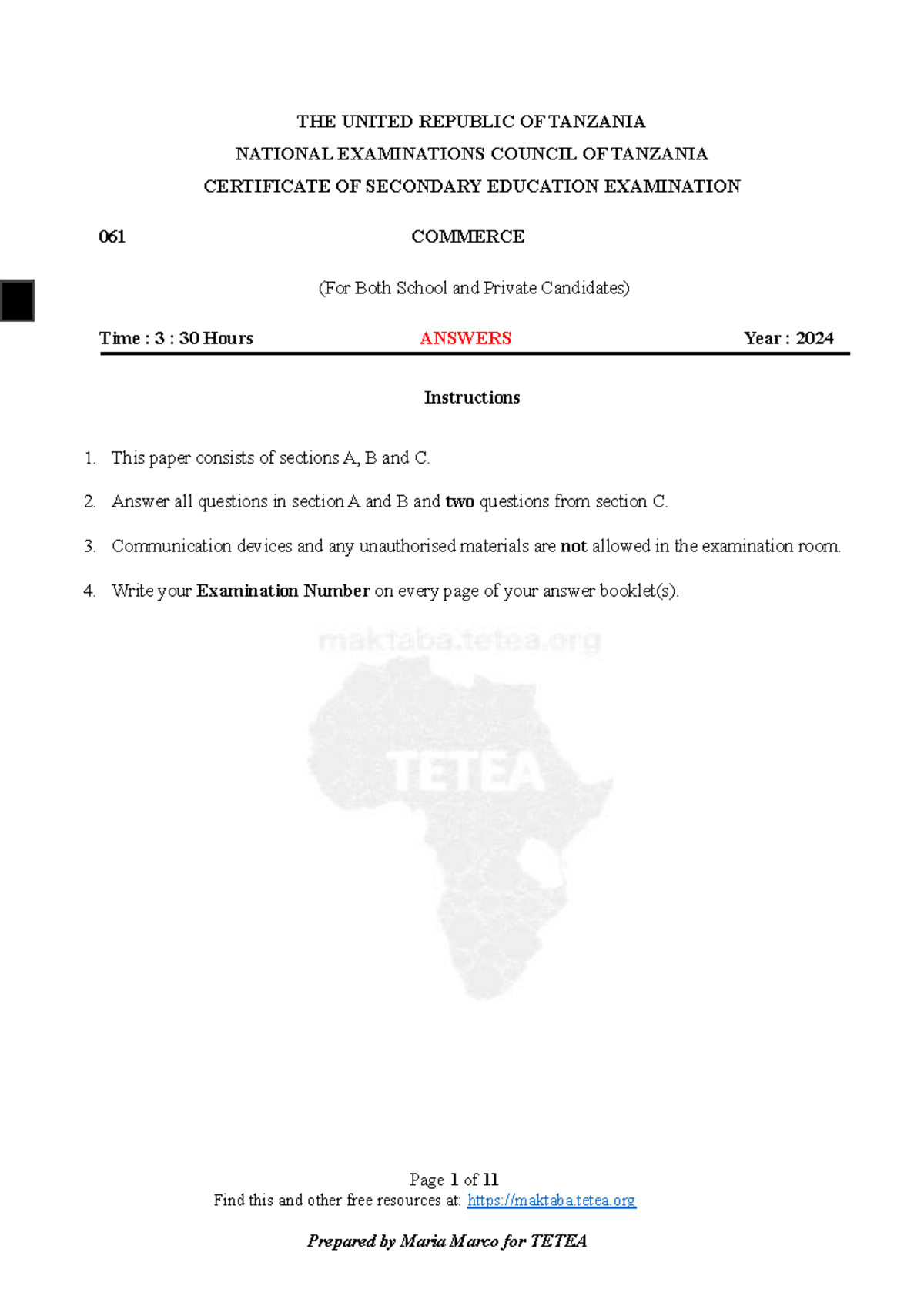 Commerce F4 2024 Exam Solutions and Analysis - Studocu