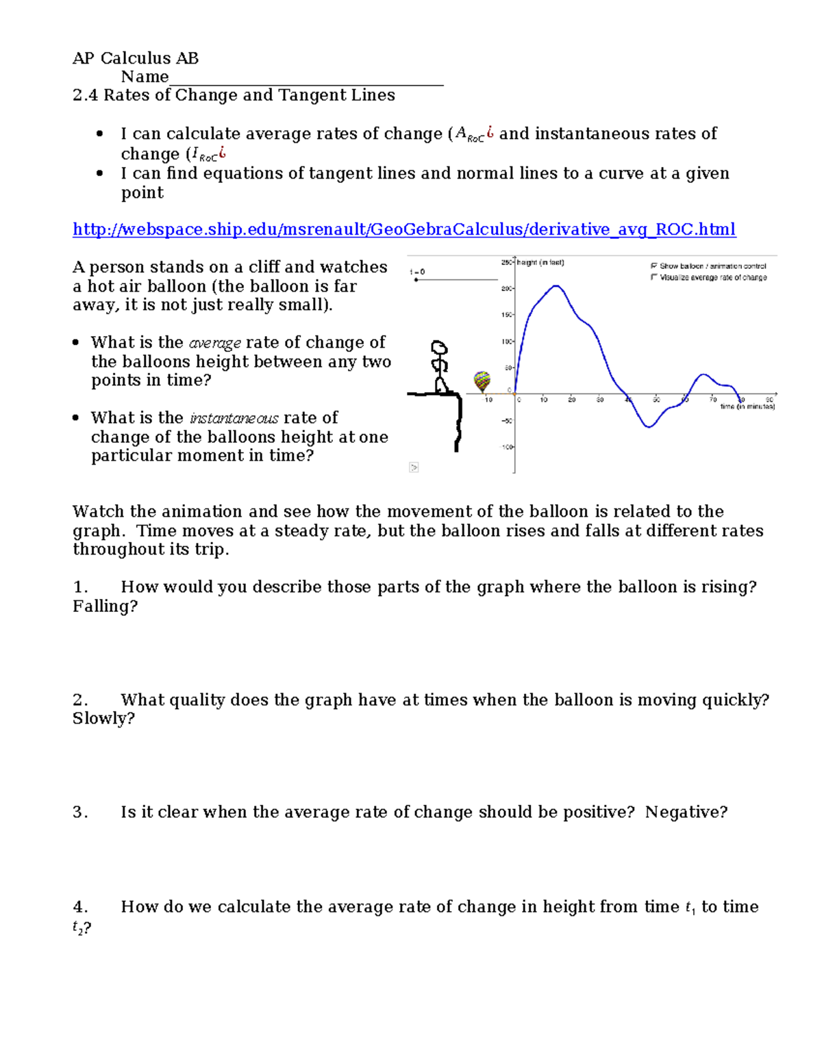 AP Calculus AB 2.4 Rates of Change & Tangent Lines Explained - Studocu