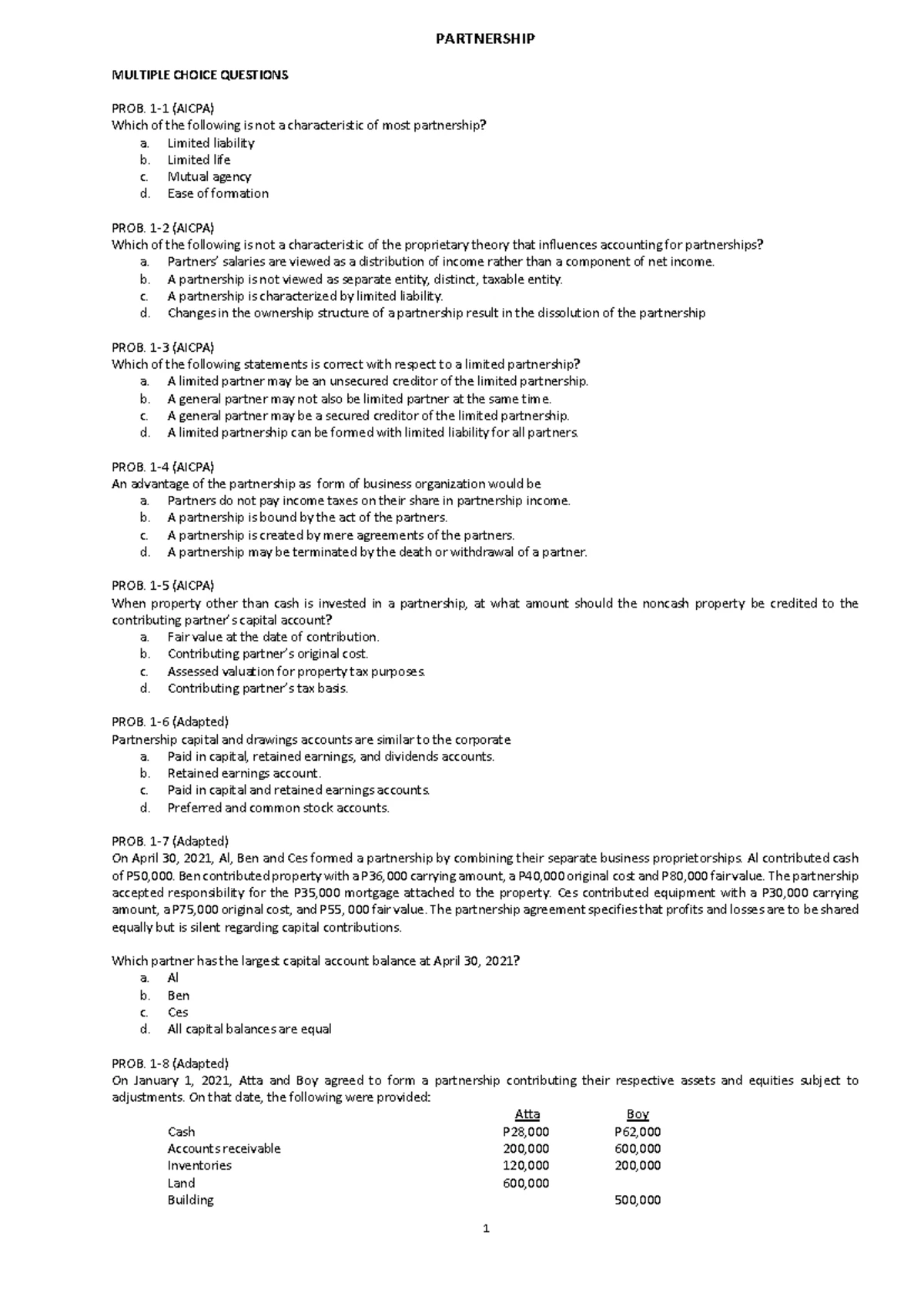 Partnership Formation and Capital Adjustments (ReSA) - Studocu