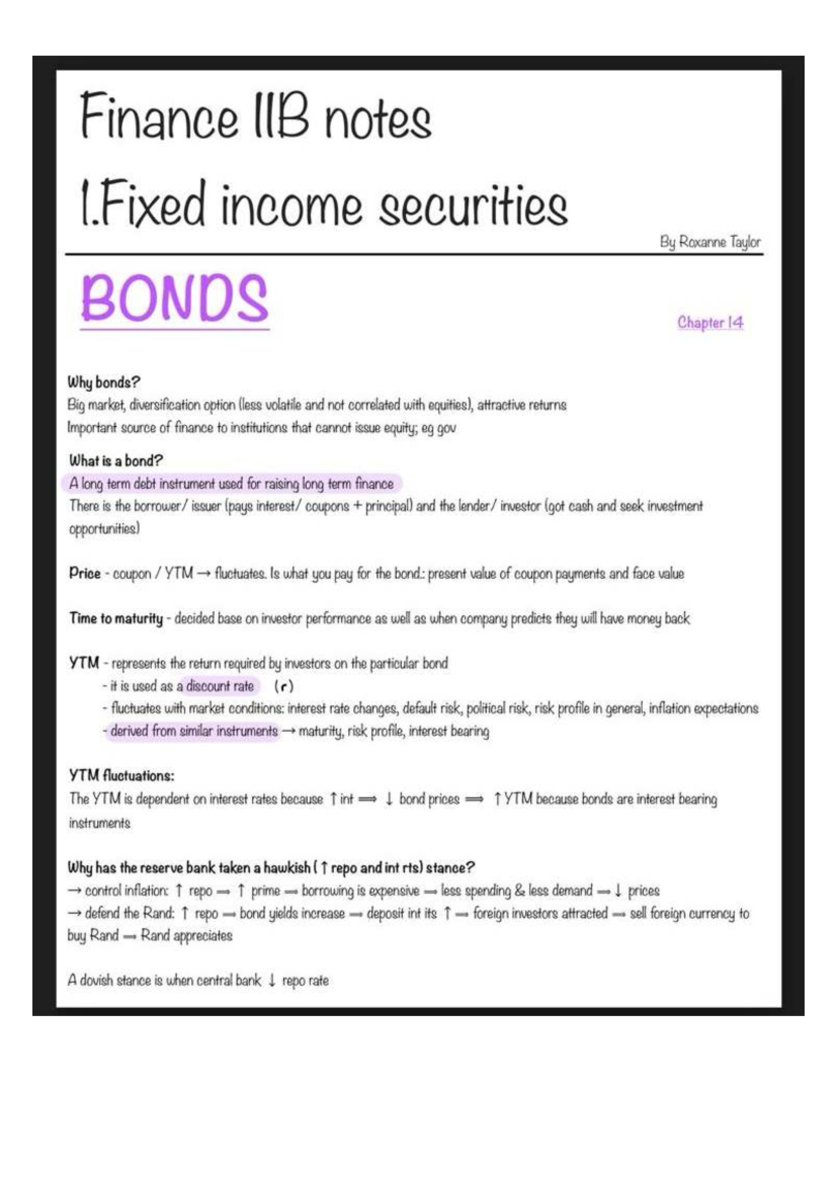 Finance IIB Notes: Fixed Income Securities & Bond Market Insights - Studocu