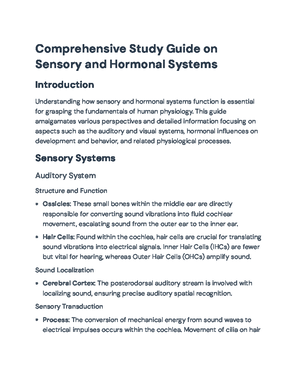 Comprehensive Study Guide: Sensory Systems & Sexual Differentiation ...