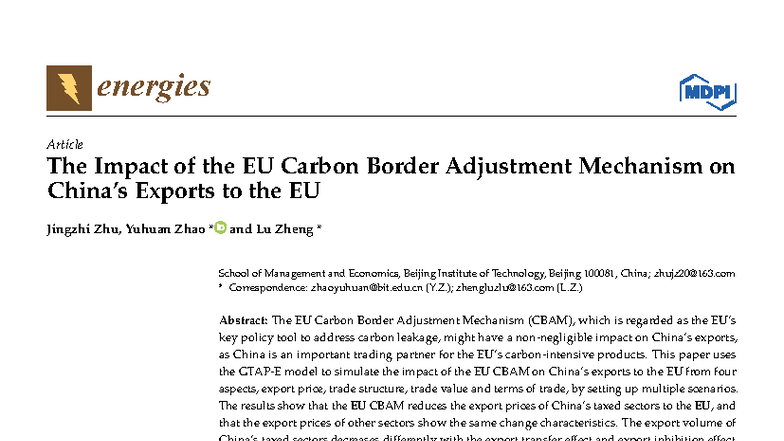 The Impact of the EU Carbon Border Adjustment Mechanism on Exports to ...