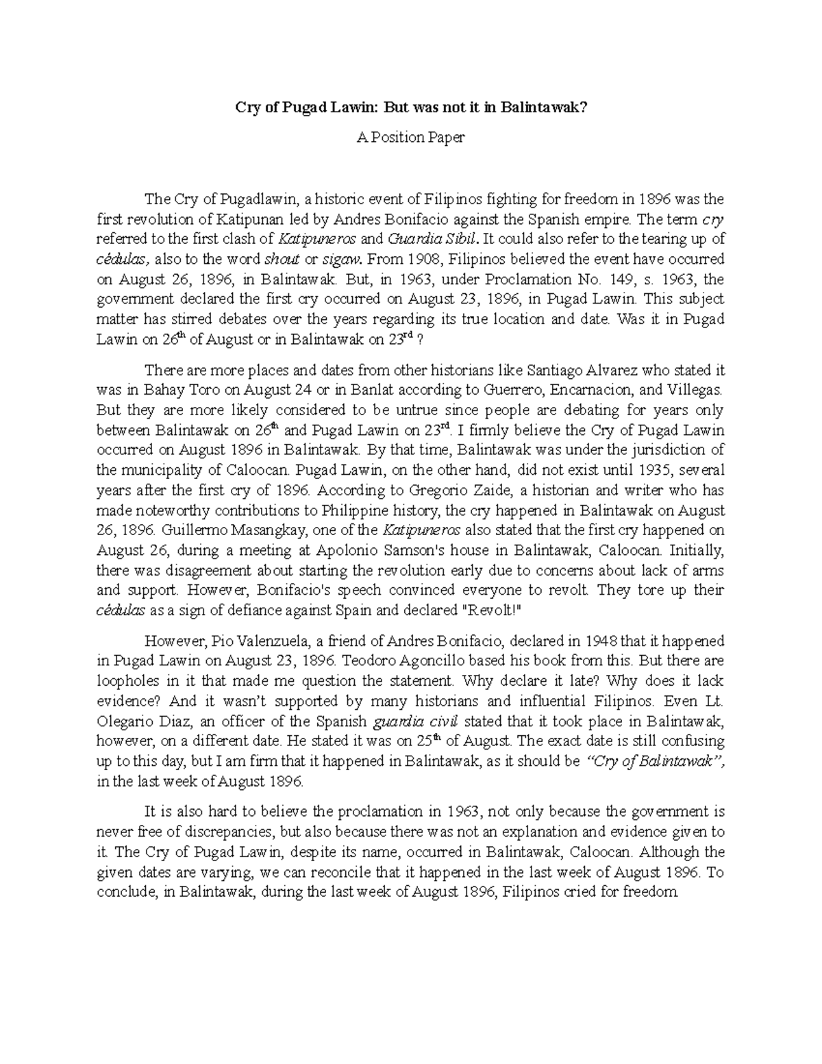Cry of Pugad Lawin: A Position Paper on Its True Location and Date ...