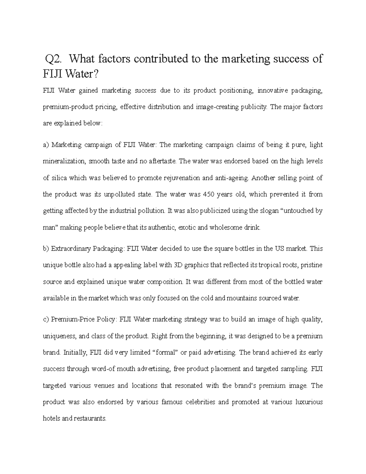 Marketing Success Factors of FIJI Water - Case Study Analysis - Studocu