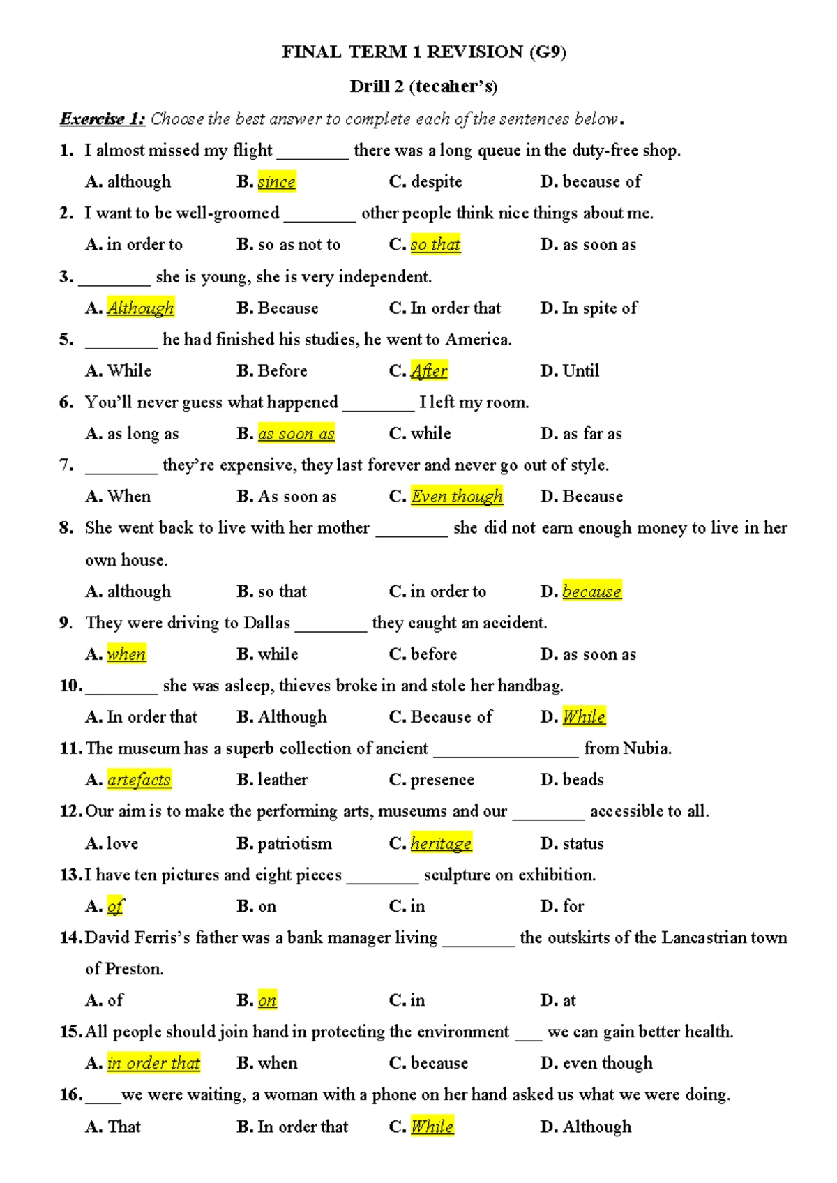 (G6) Revision for 2nd Final Test (Drill 2) - Odd One Out & Exercises ...