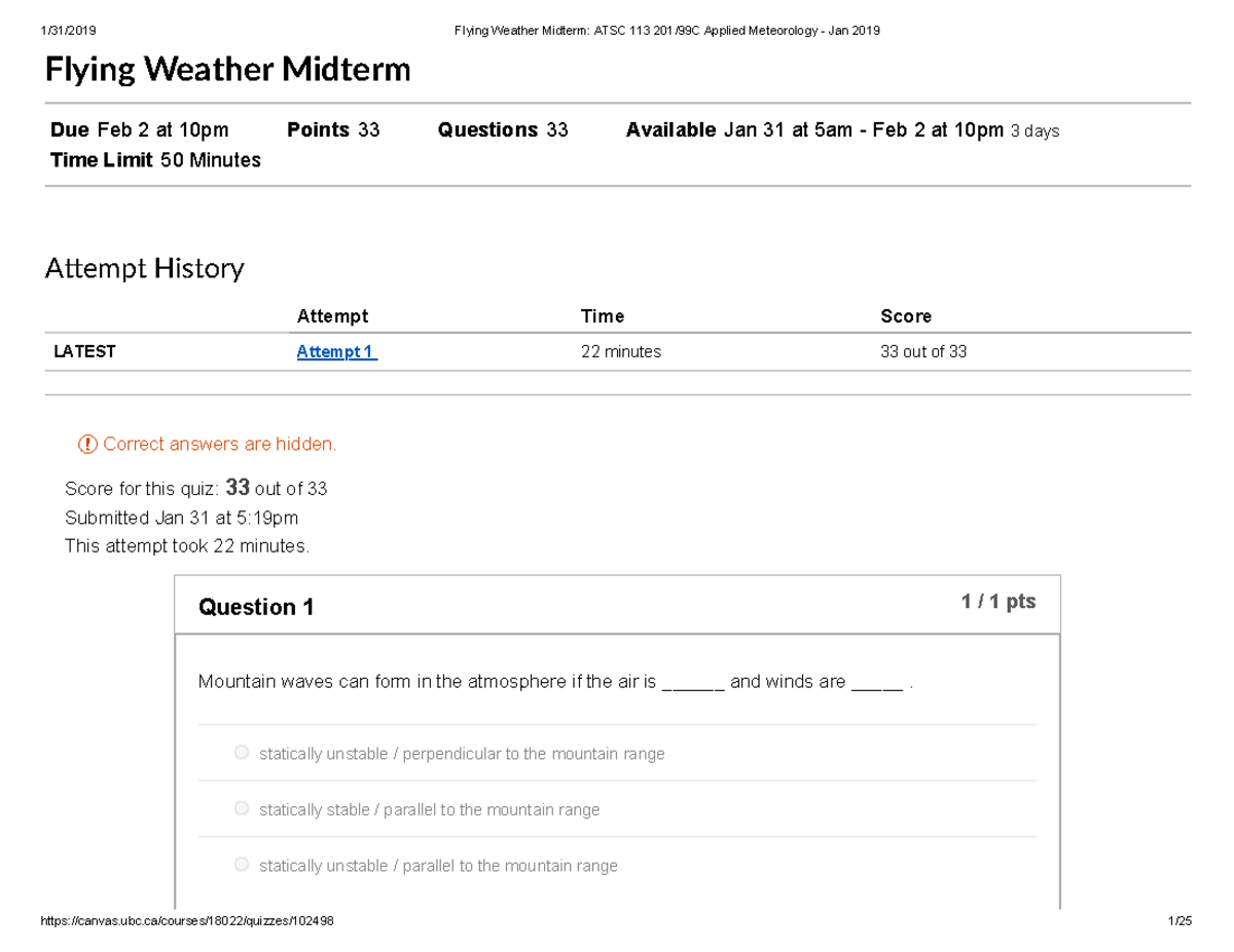 Flying Weather Midterm ATSC 113 201 99C Applied Meteorology Jan 2019 1 ...