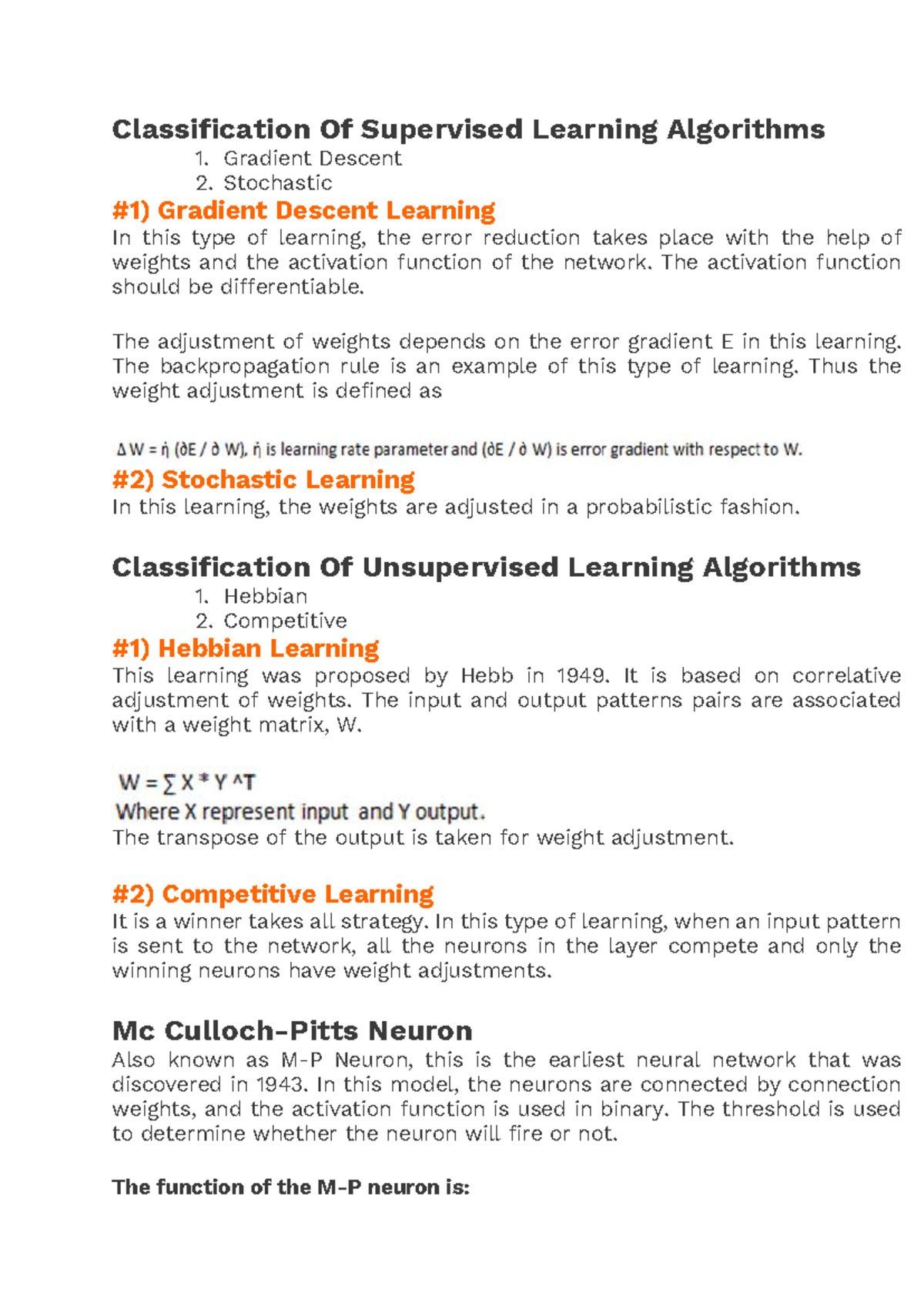 Classification of Supervised & Unsupervised Learning Algorithms - Studocu