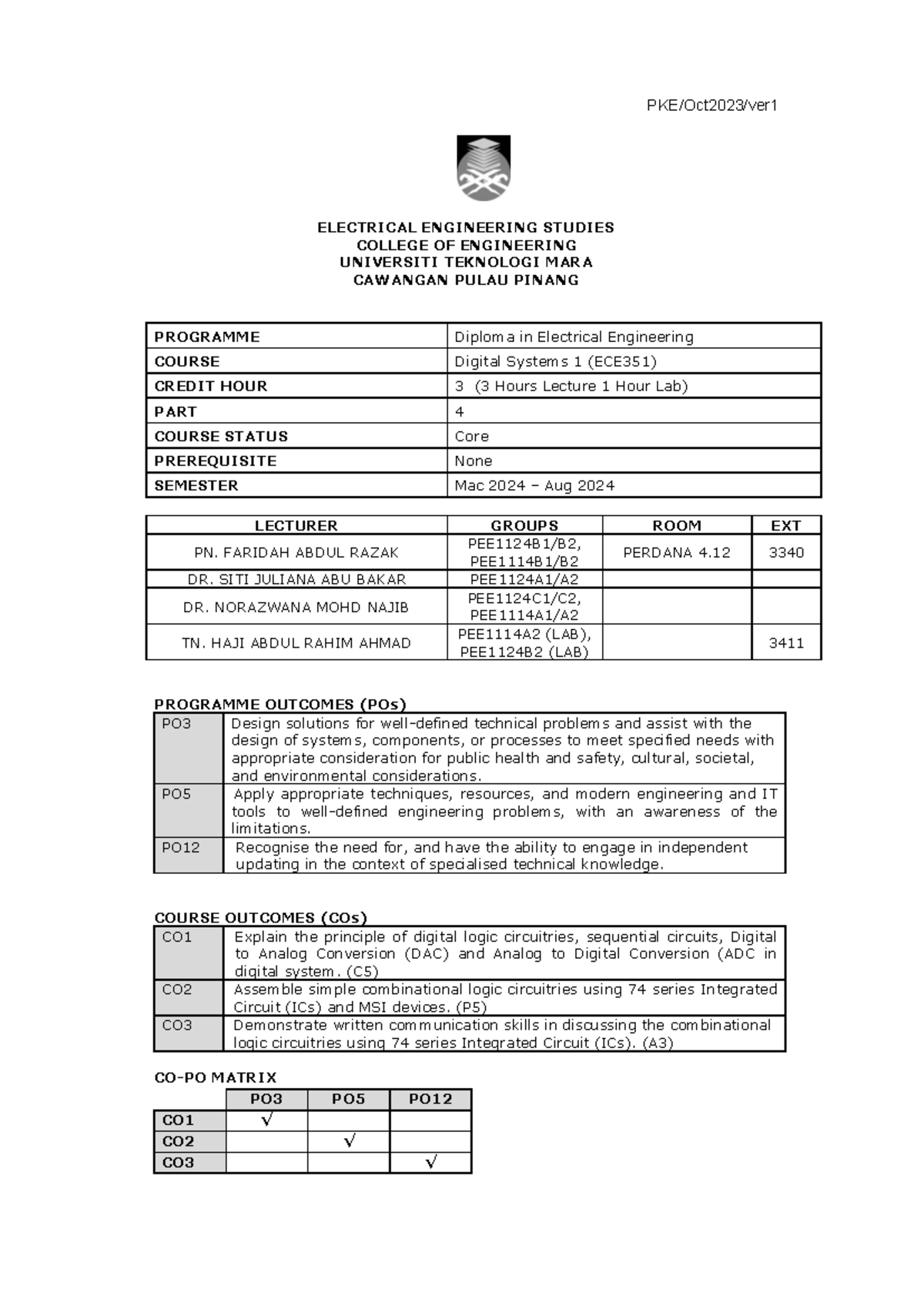ECE351 Digital Systems 1 Course Outline - Semester Mac 2024 - Studocu