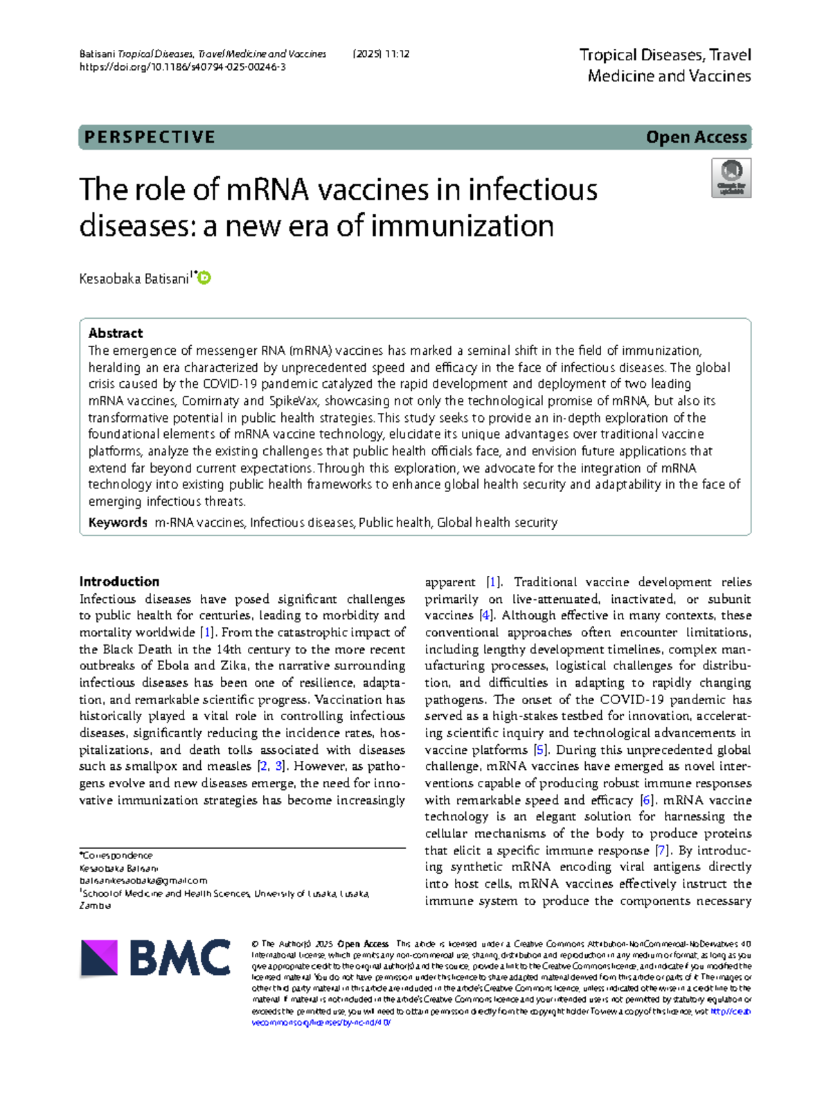 The Role of mRNA Vaccines in Infectious Diseases: A Perspective (TDMV ...