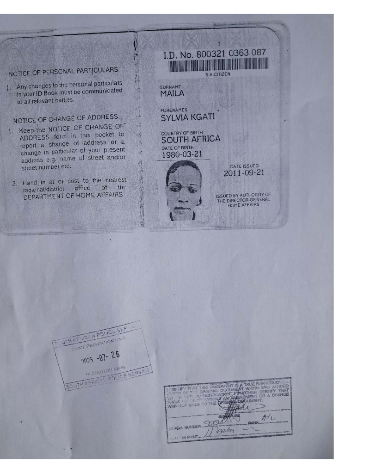 Notice of Personal Particulars & Change of Address - ID 800321 - Studocu