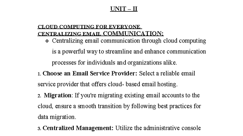 Unit II: Cloud Computing - Centralizing Email & Project Management ...
