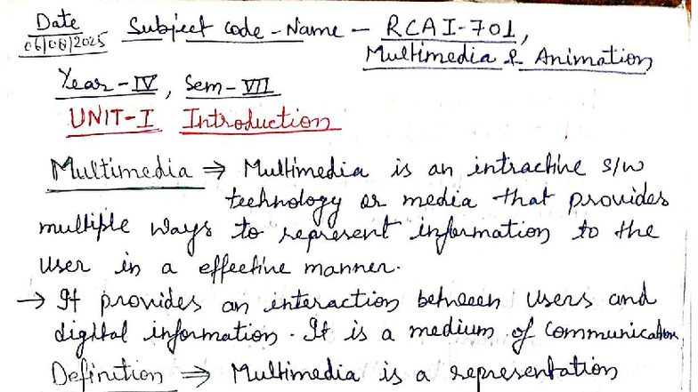 M&A 101: Unit 1 Notes on Multimedia Animation IV - Studocu