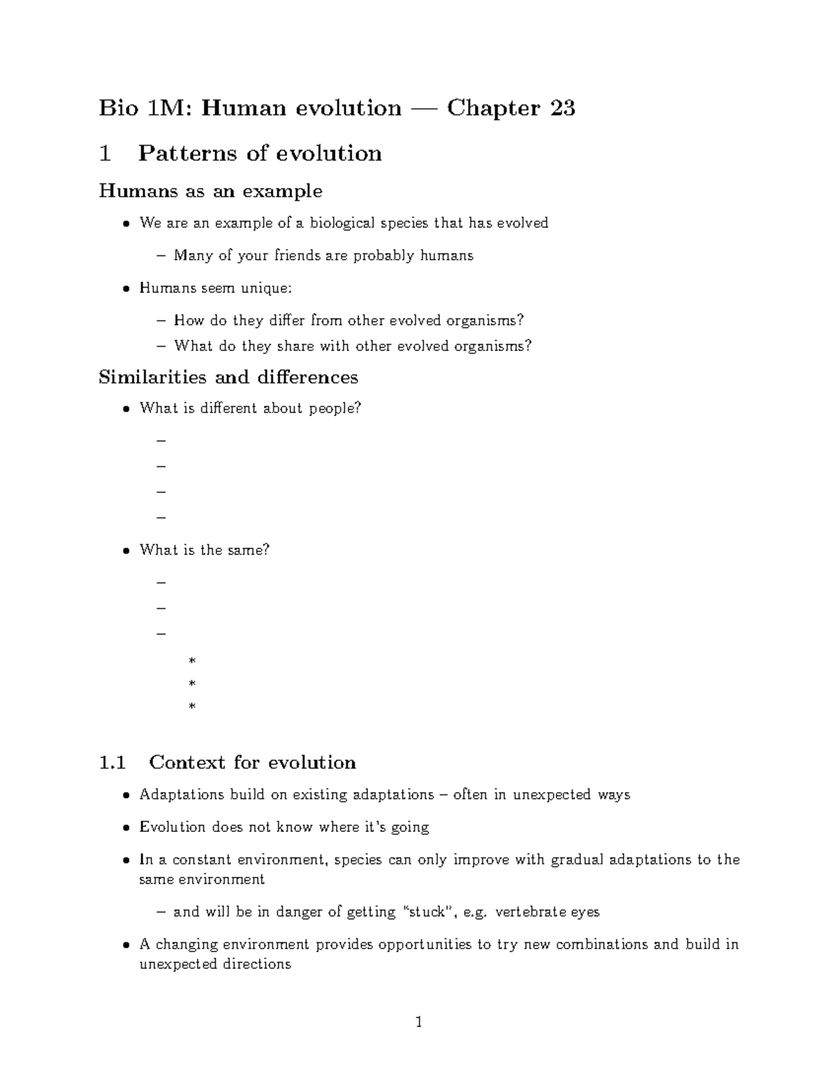 Bio 1M: Human Evolution - Chapter 23 Overview and Key Concepts - Studocu