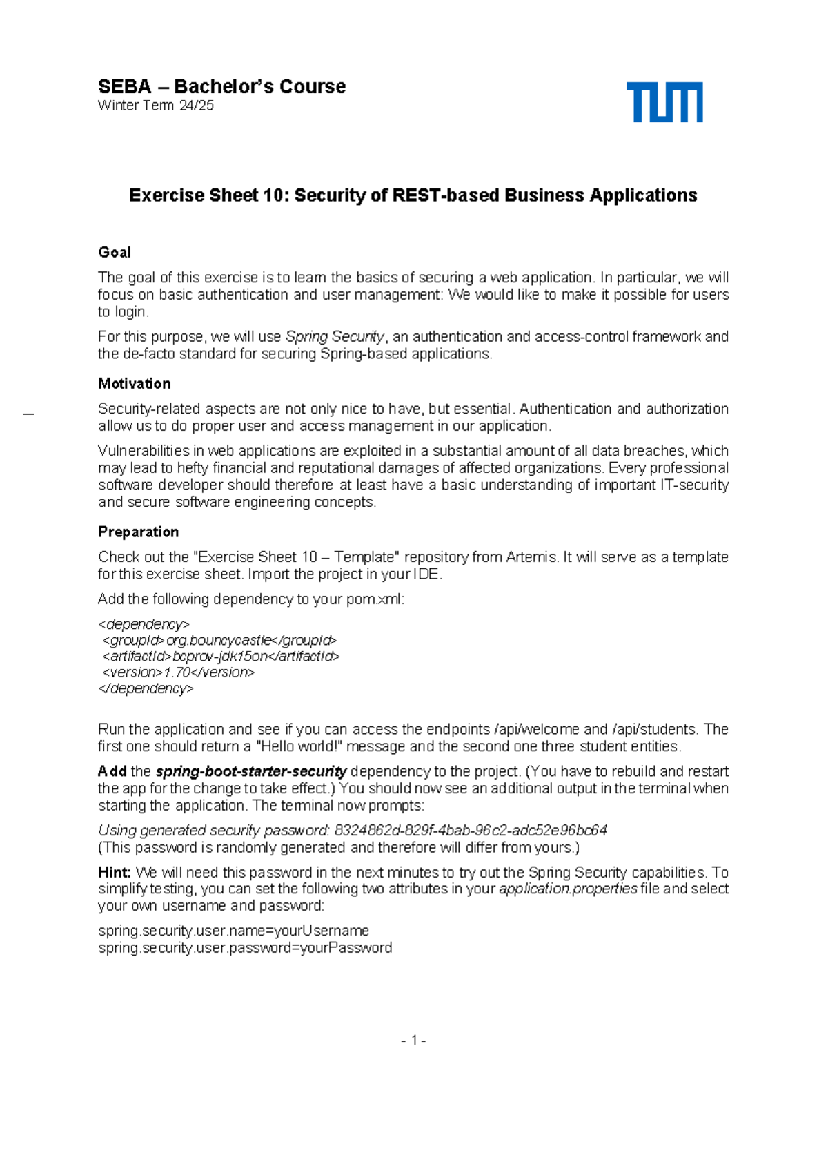 SEBA Course Winter Term Exercise Sheet 10: Securing Web Applications ...