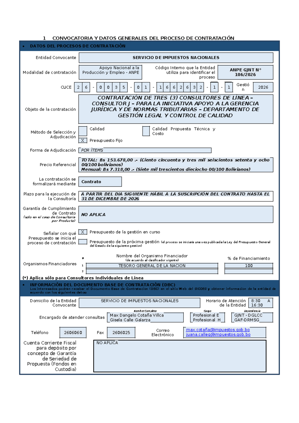 Convocatoria y Datos Generales del Proceso de Contratación ANPE GJNT 1 ...