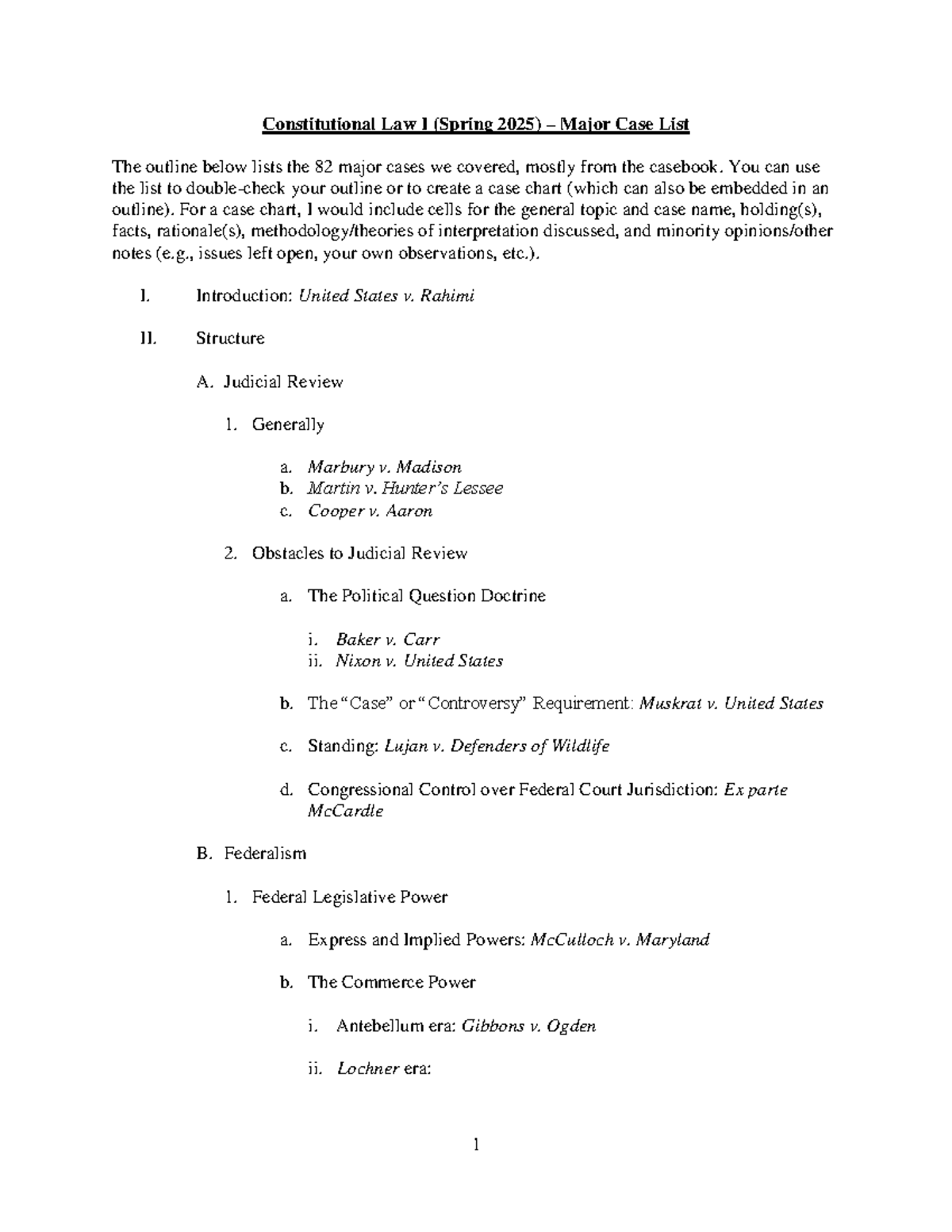 Constitutional Law I Major Case List (S25) - Constitutional Law I ...