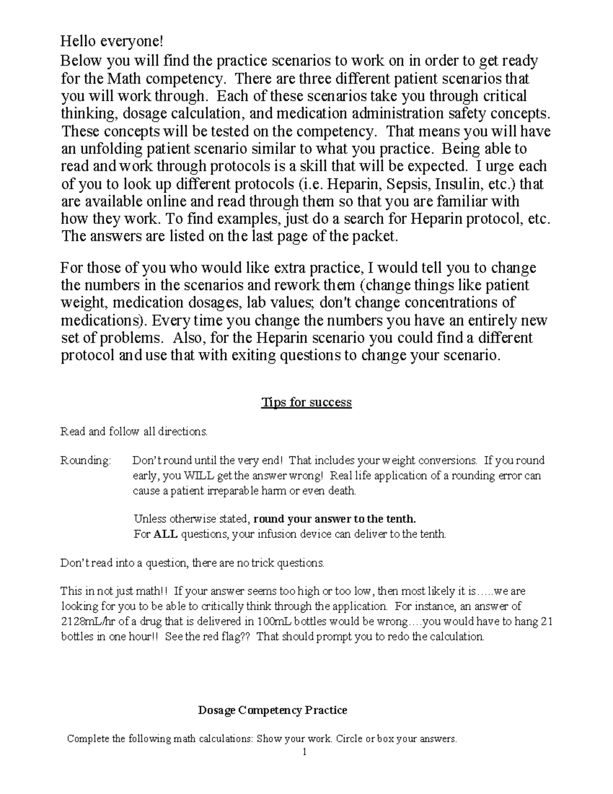 Dosage Competency Practice Scenarios 2024: Math Skills for Nursing ...