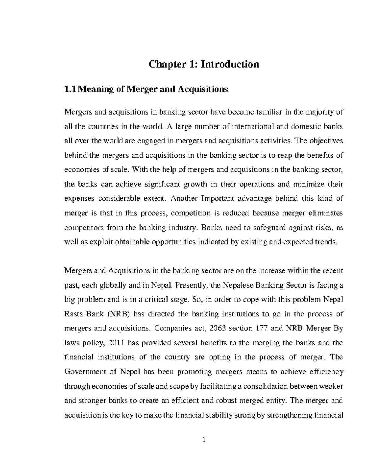 Chapter 1: Overview of Mergers and Acquisitions in Nepal's Banking ...