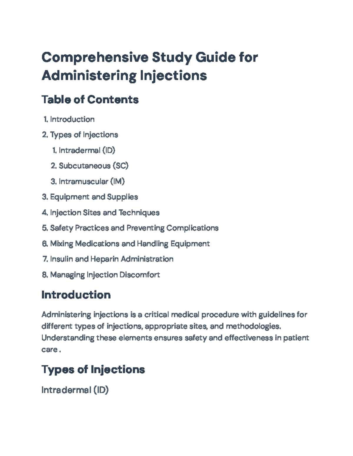 Comprehensive Guide for Administering Injections (Course Code: N/A ...