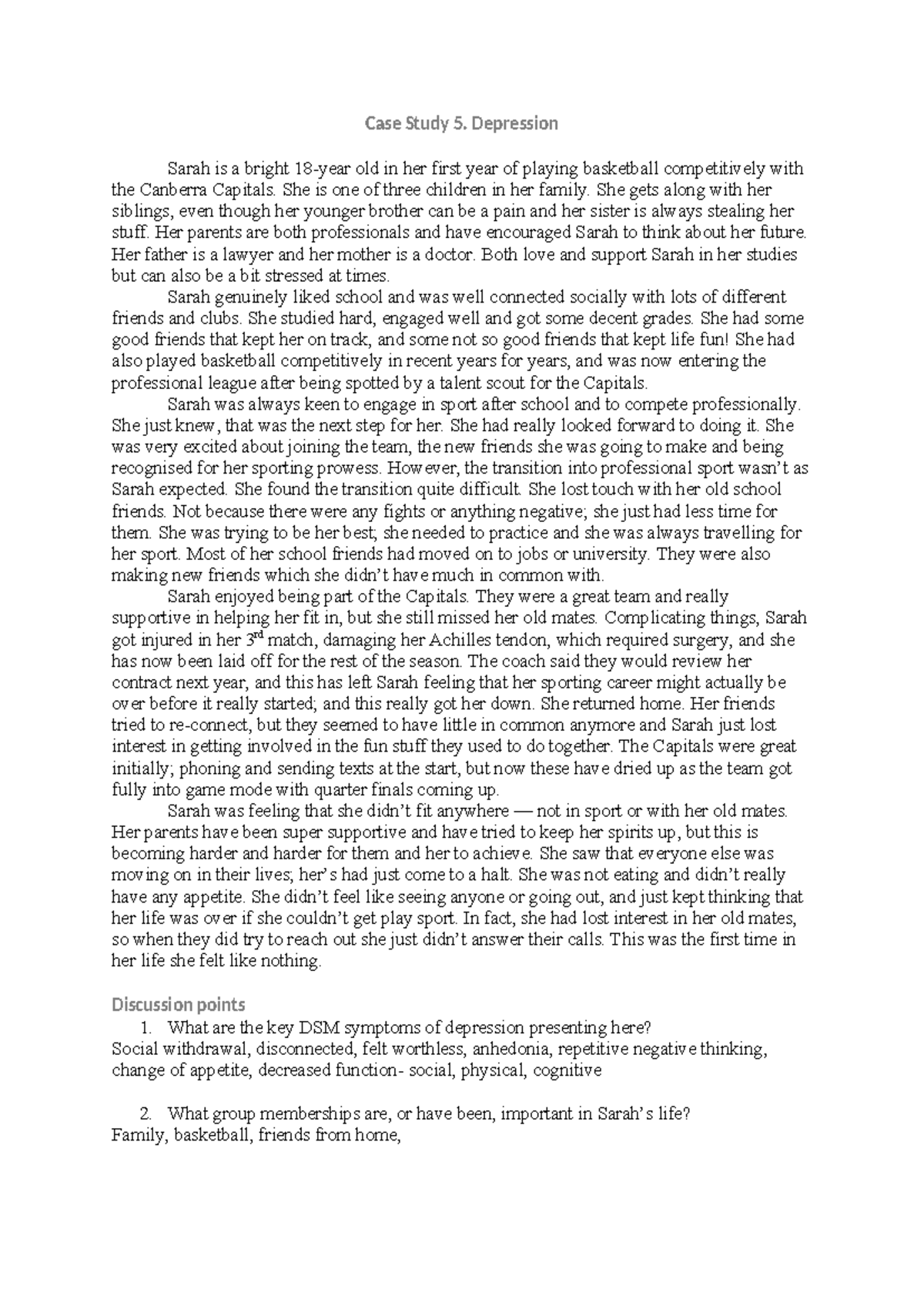 Case Study 5: Understanding Depression in Student Athletes - Studocu