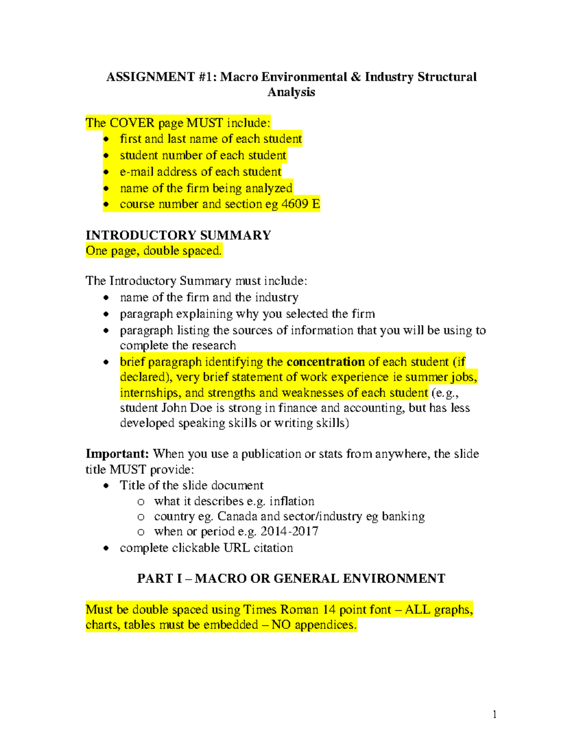 A#1 - Macro environmental AND Industry Analysis assignment instructions ...