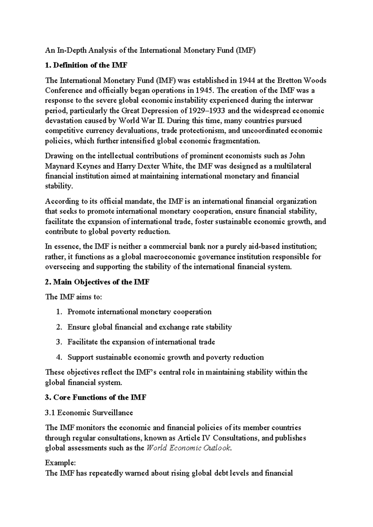 IMF Analysis: Objectives, Functions, and Criticisms (Course 1234) - Studocu