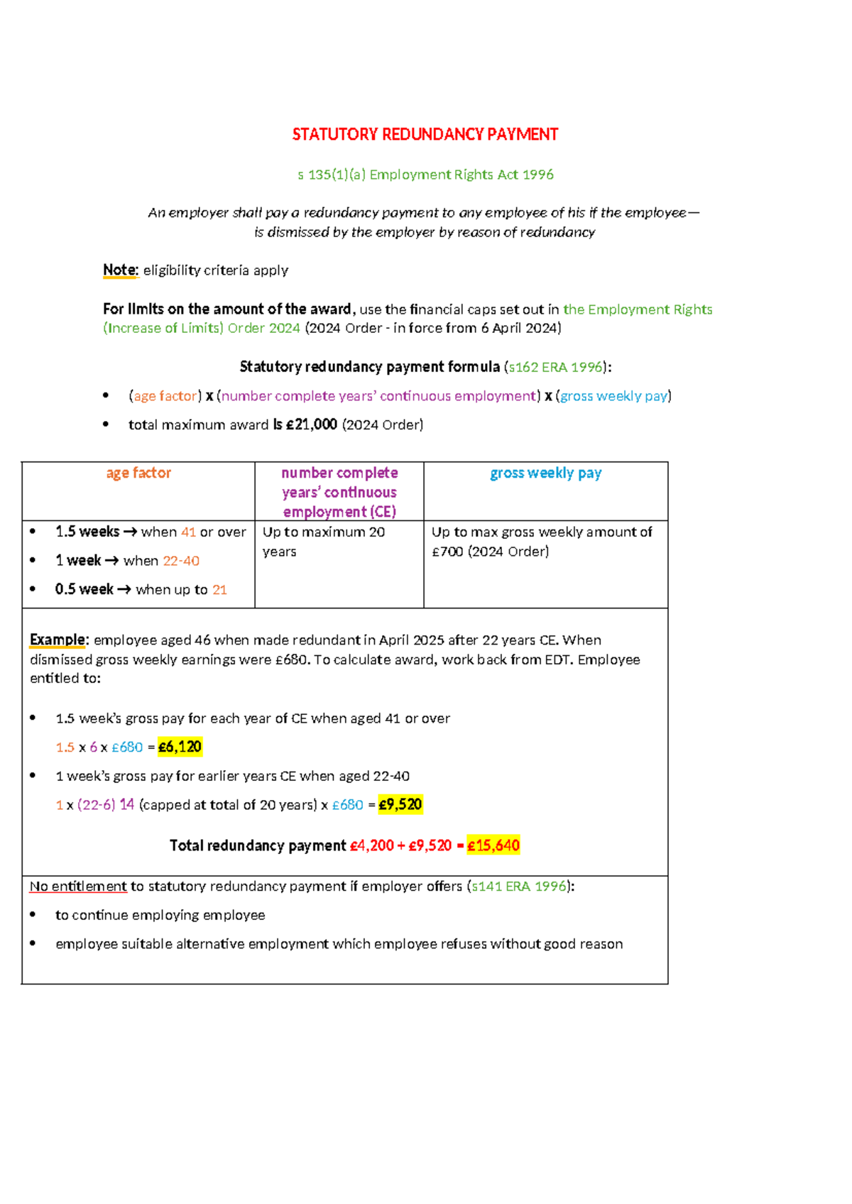 Redundancy Payment Calculations Under s 135(1)(a) Employment Rights Act ...