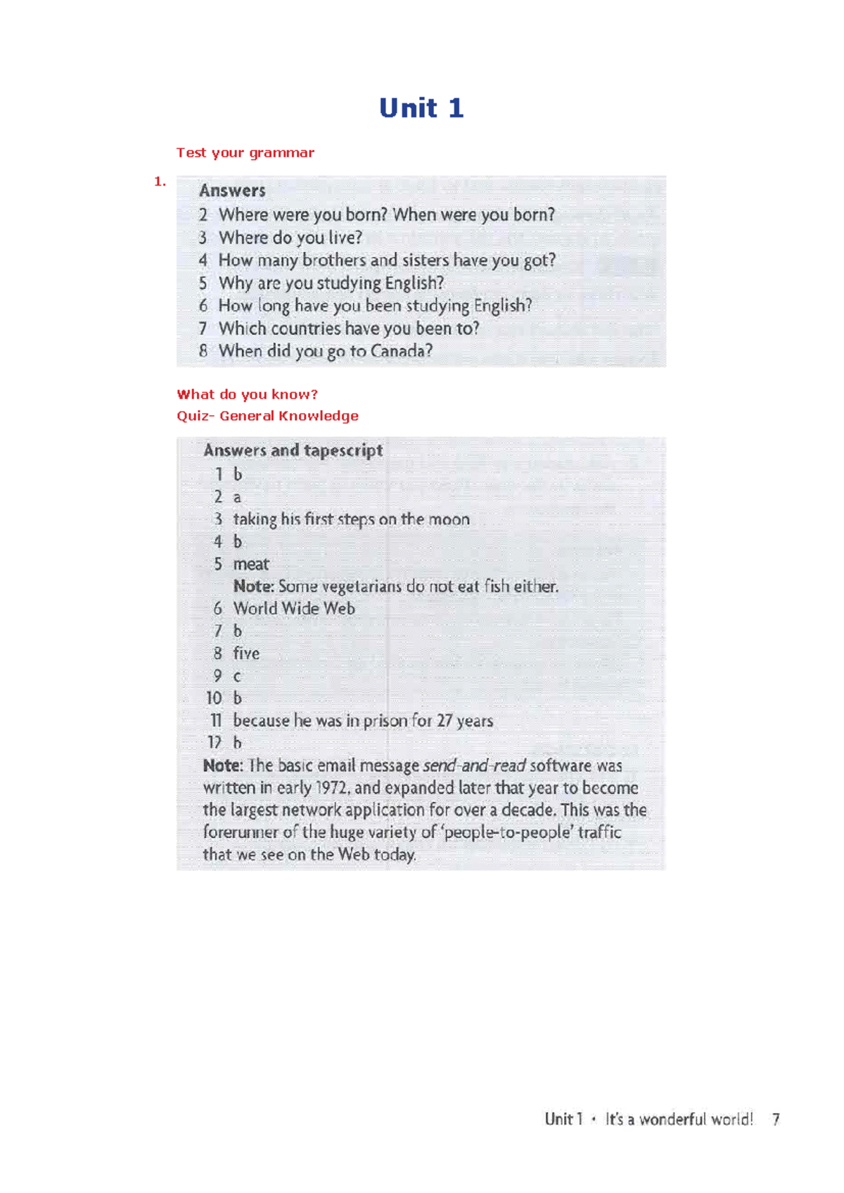 EL111 Answer Key: SB Unit 1-3 Grammar and Writing Practice - Studocu