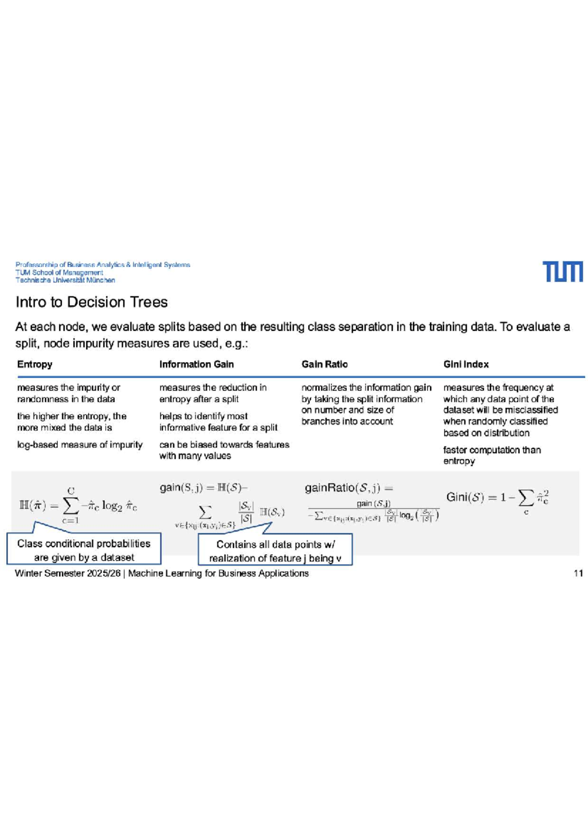 Decision Trees - Key Formulas for TLM Machine Learning Course - Studocu